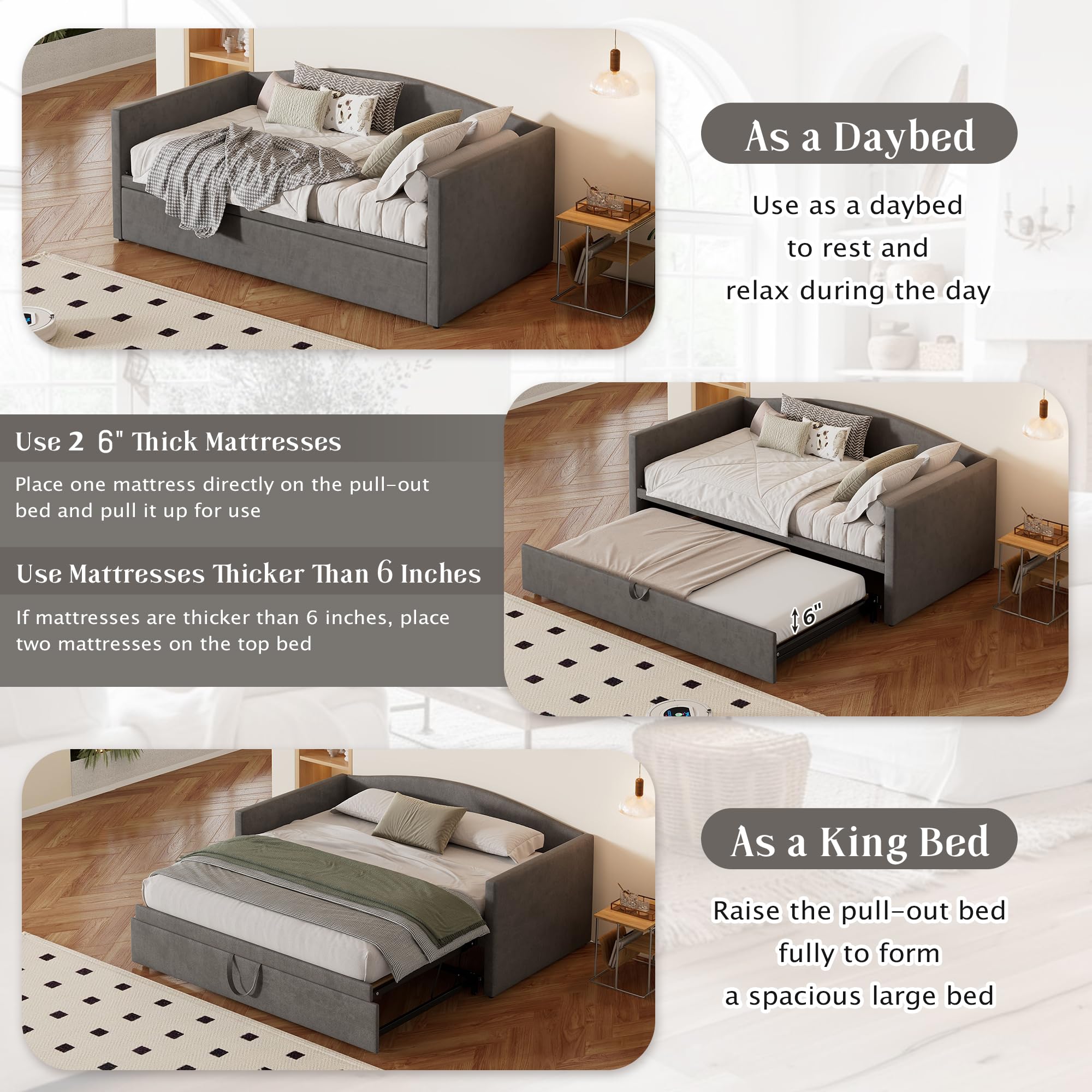 Twin Size Velvet Daybed with Pop Up Trundle