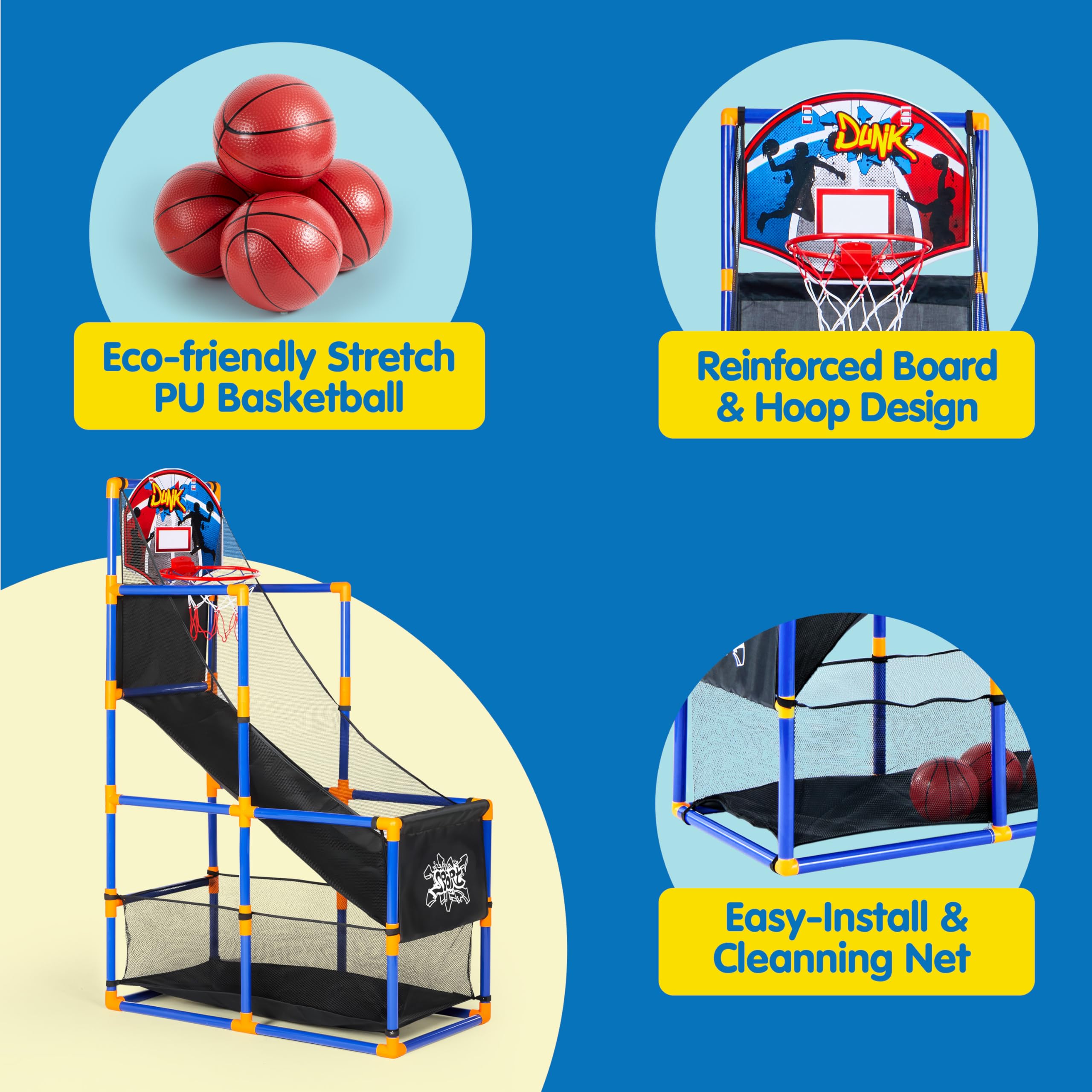 Kids Arcade Basketball Game Set with Adjustable Hoop