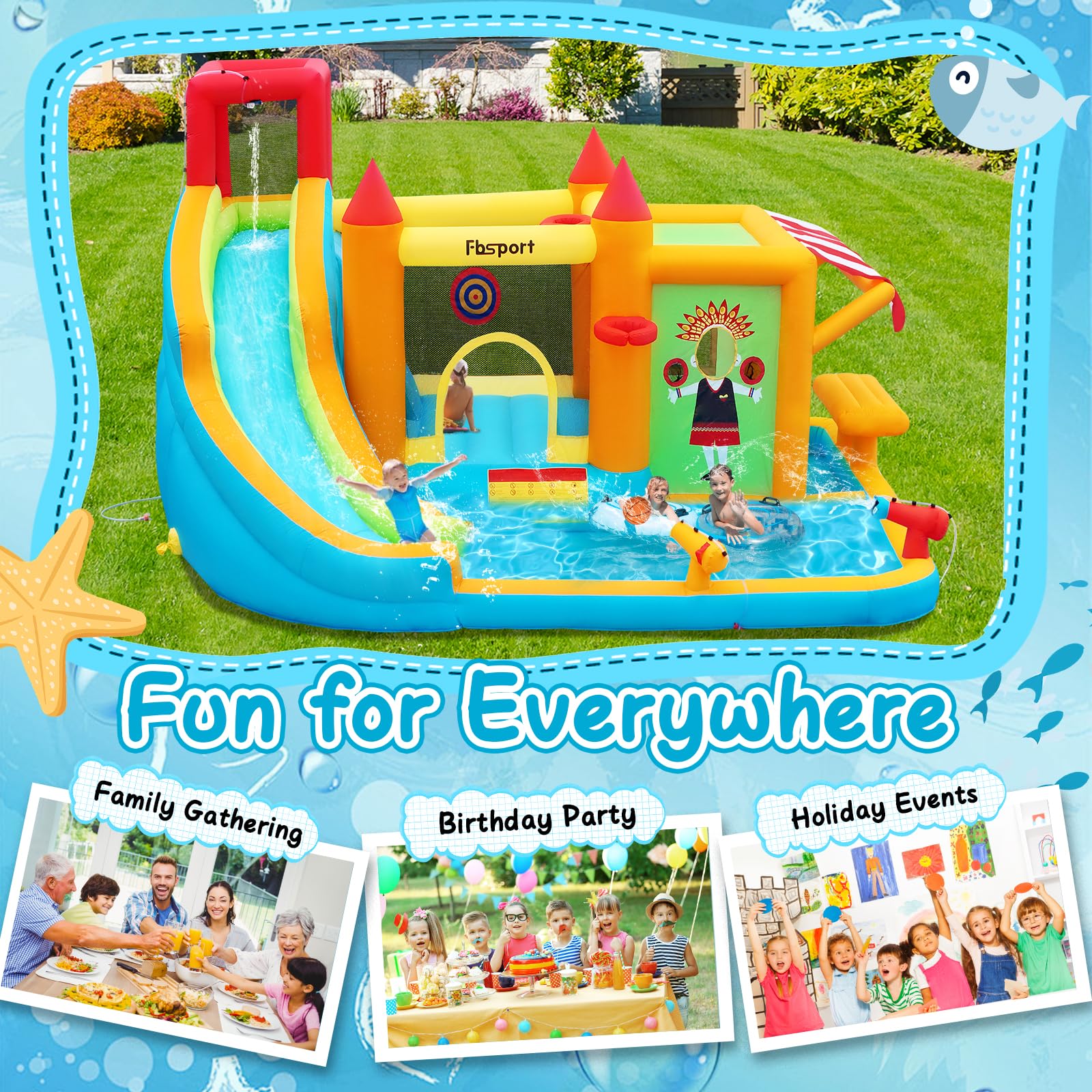 10-in-1 Inflatable Bounce House Water Slide with Splash Pool