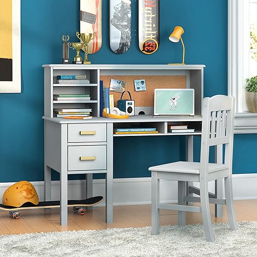 Taiga Kids Desk and Chair Set with Hutch - Navy: Wooden Computer Desk & Workstation