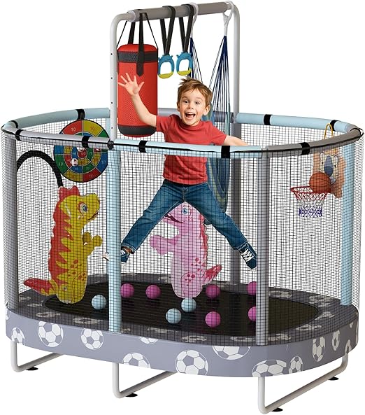 55" Oval Trampoline for Kids Boys & Girls Ages 1-8, Indoor & Outdoor for Fun