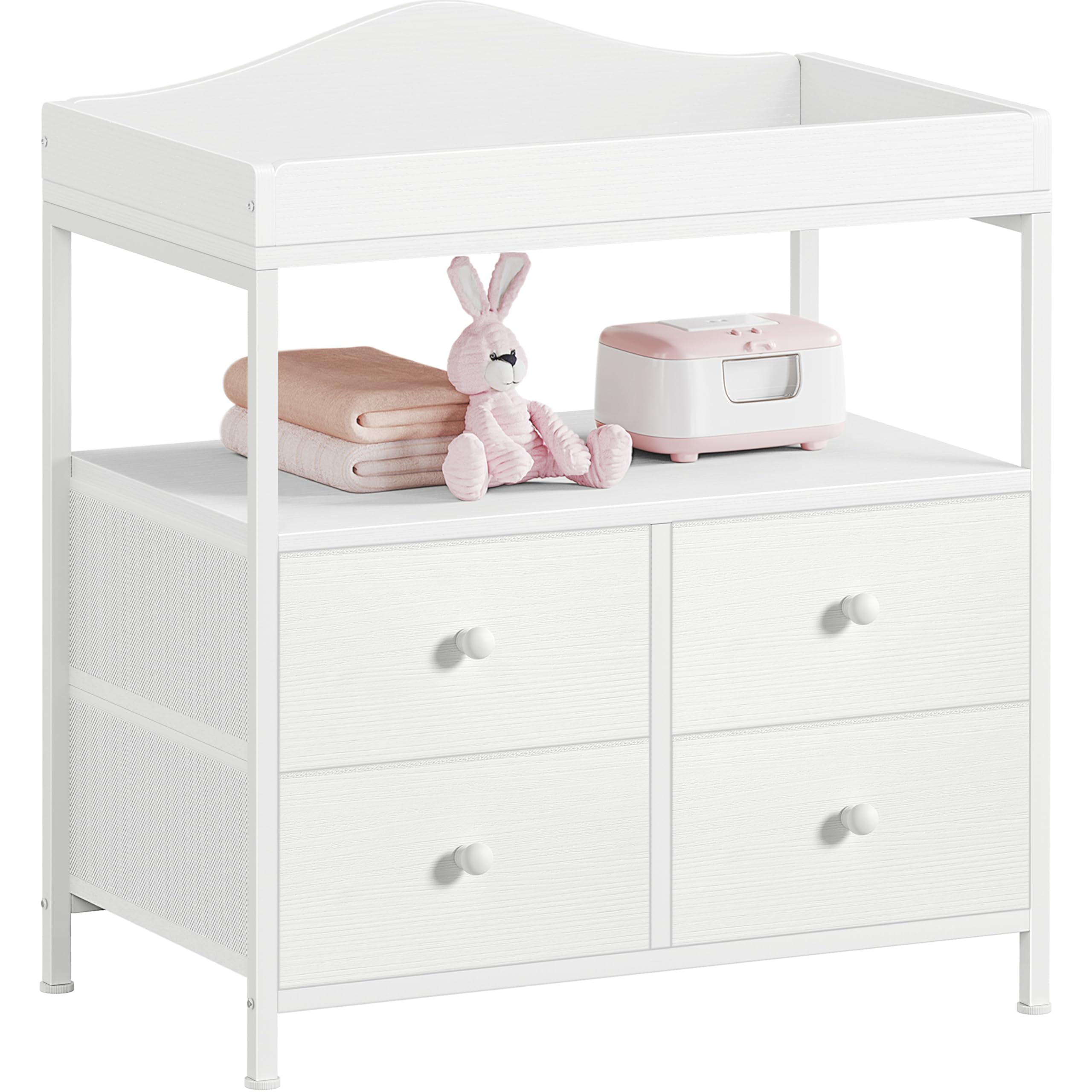 Changing Table Dresser with 4 Fabric Drawers and Open Shelf