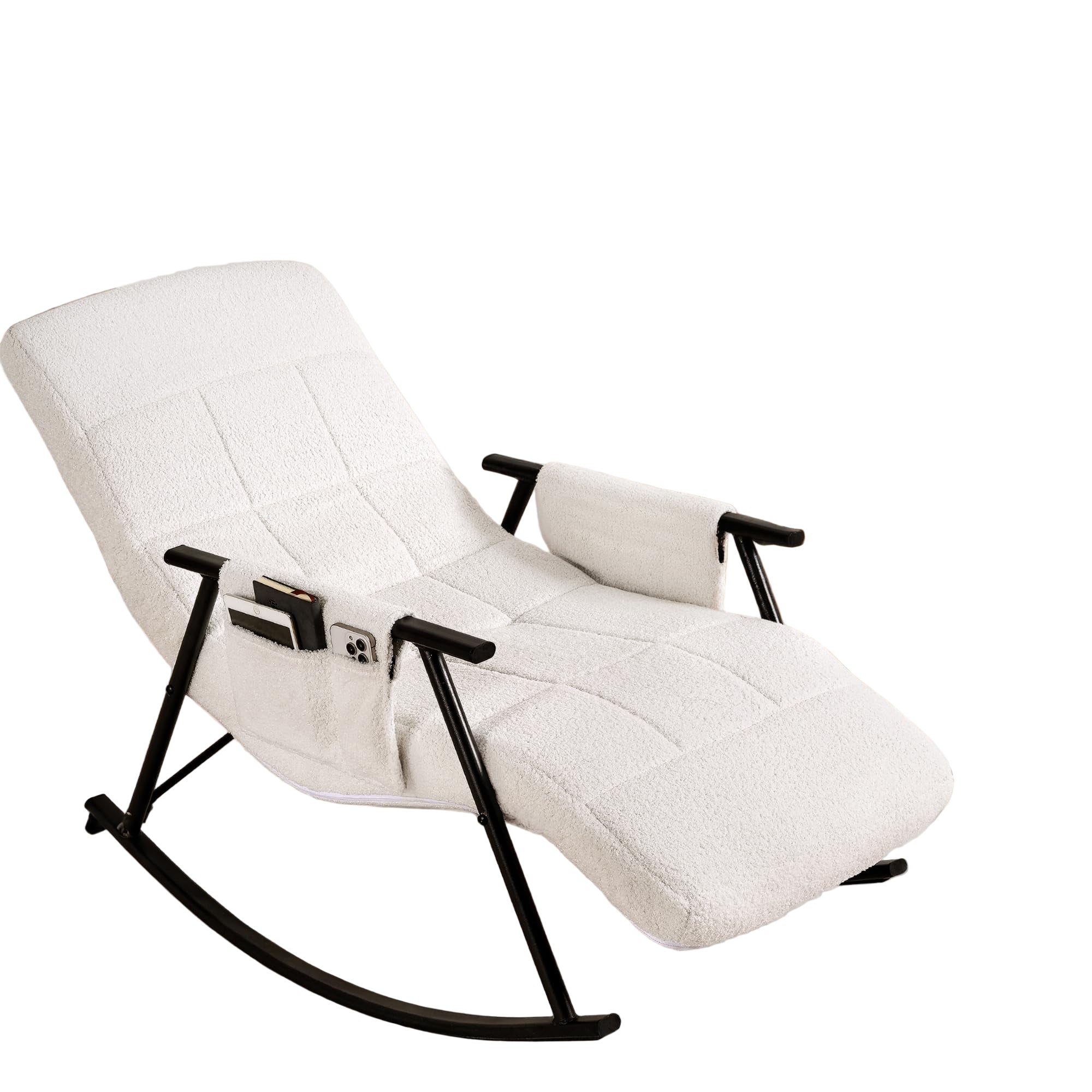 High Back Nursery Rocking Chair with Foot Rest, Teddy Upholstered Reclining Glider Rocker