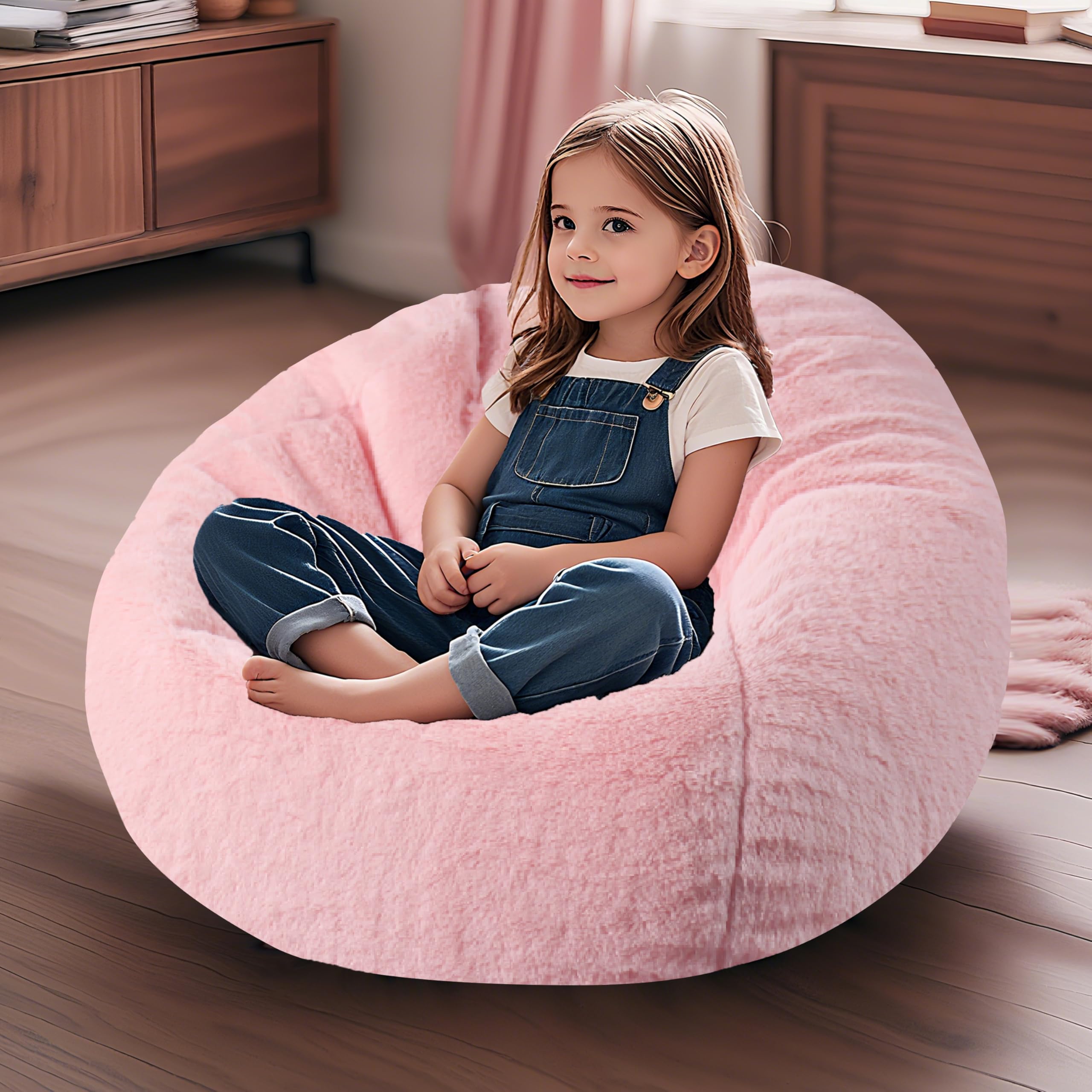 3FT Faux Fur Comfy Memory Foam Bean Bag Chairs for Kids or Babies