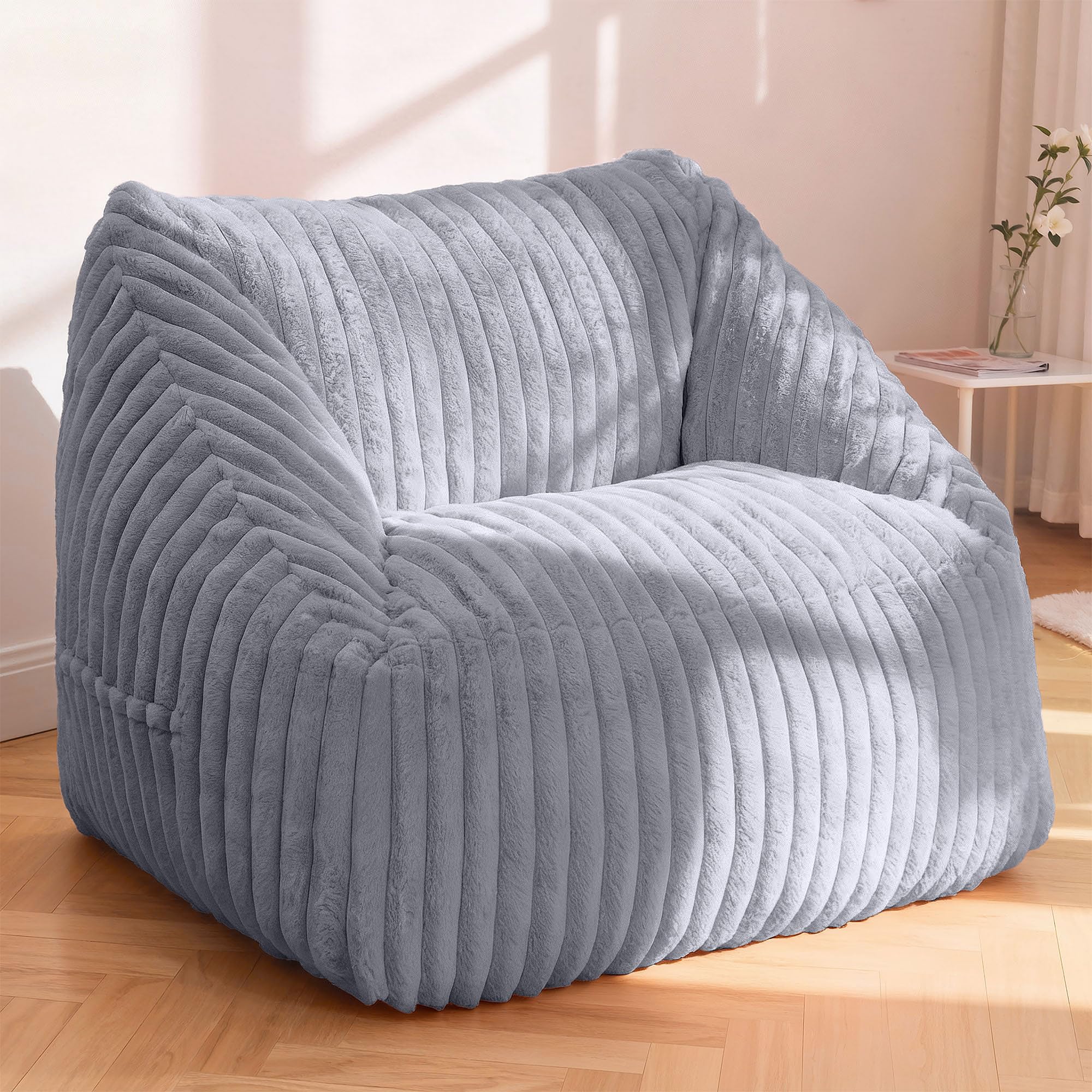 Giant Bean Bag Chair with Armrests - Faux Fur Floor Sofa for Adults and Kids