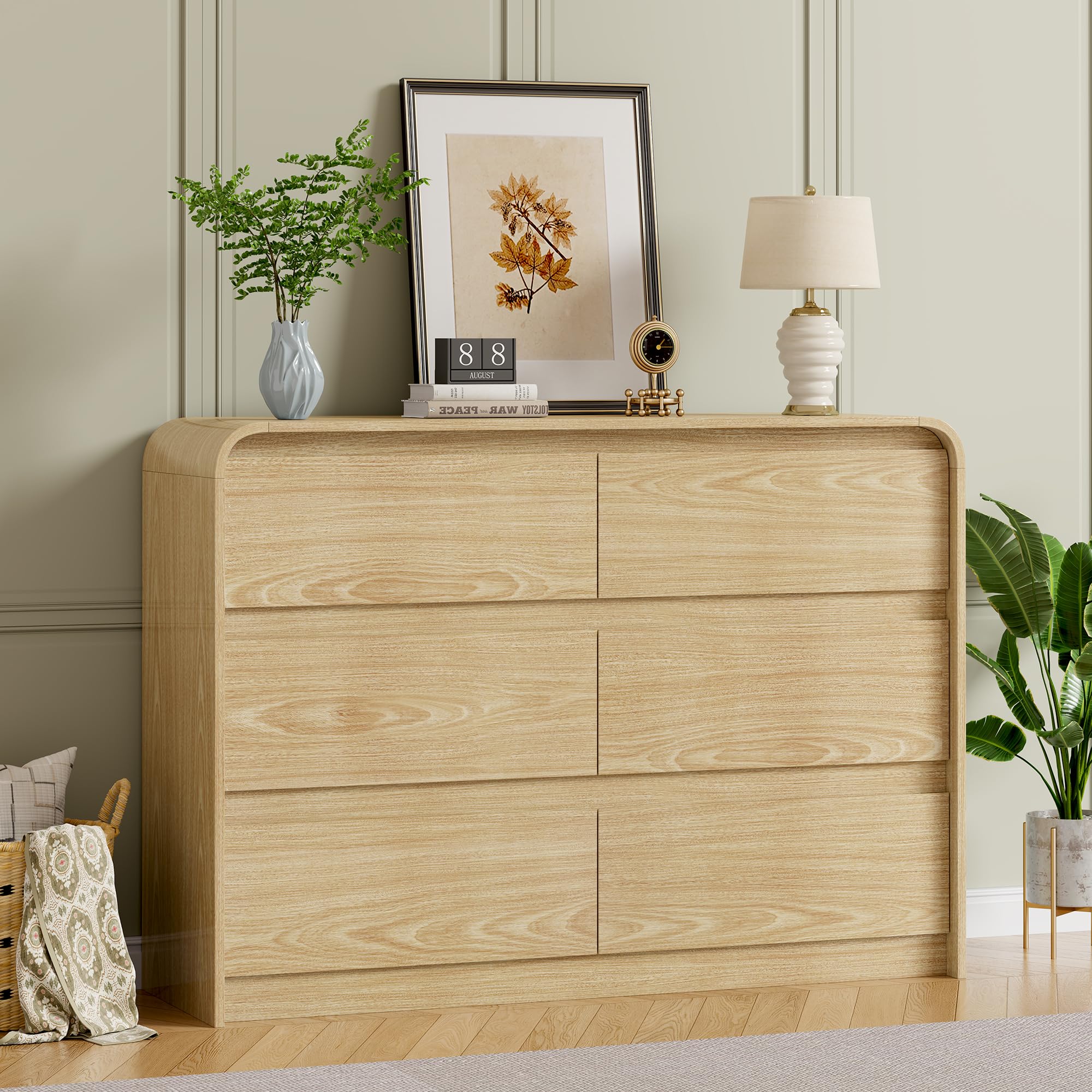 6 Drawer Curved Dresser for Bedroom Storage