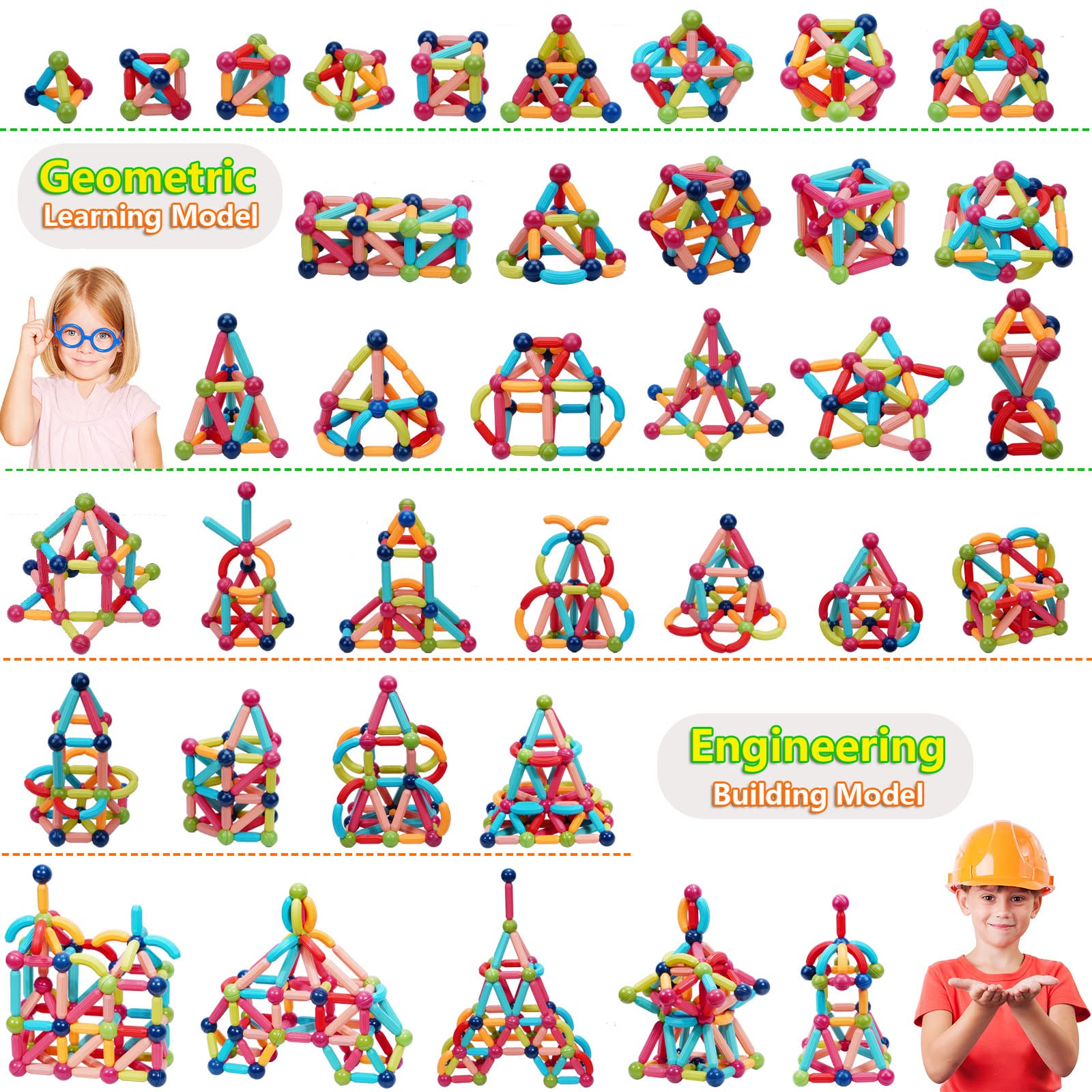 Magnetic Sticks STEM for Kids: 3 4 5 6 7 8+ Year Old 110pcs Educational Magnetic