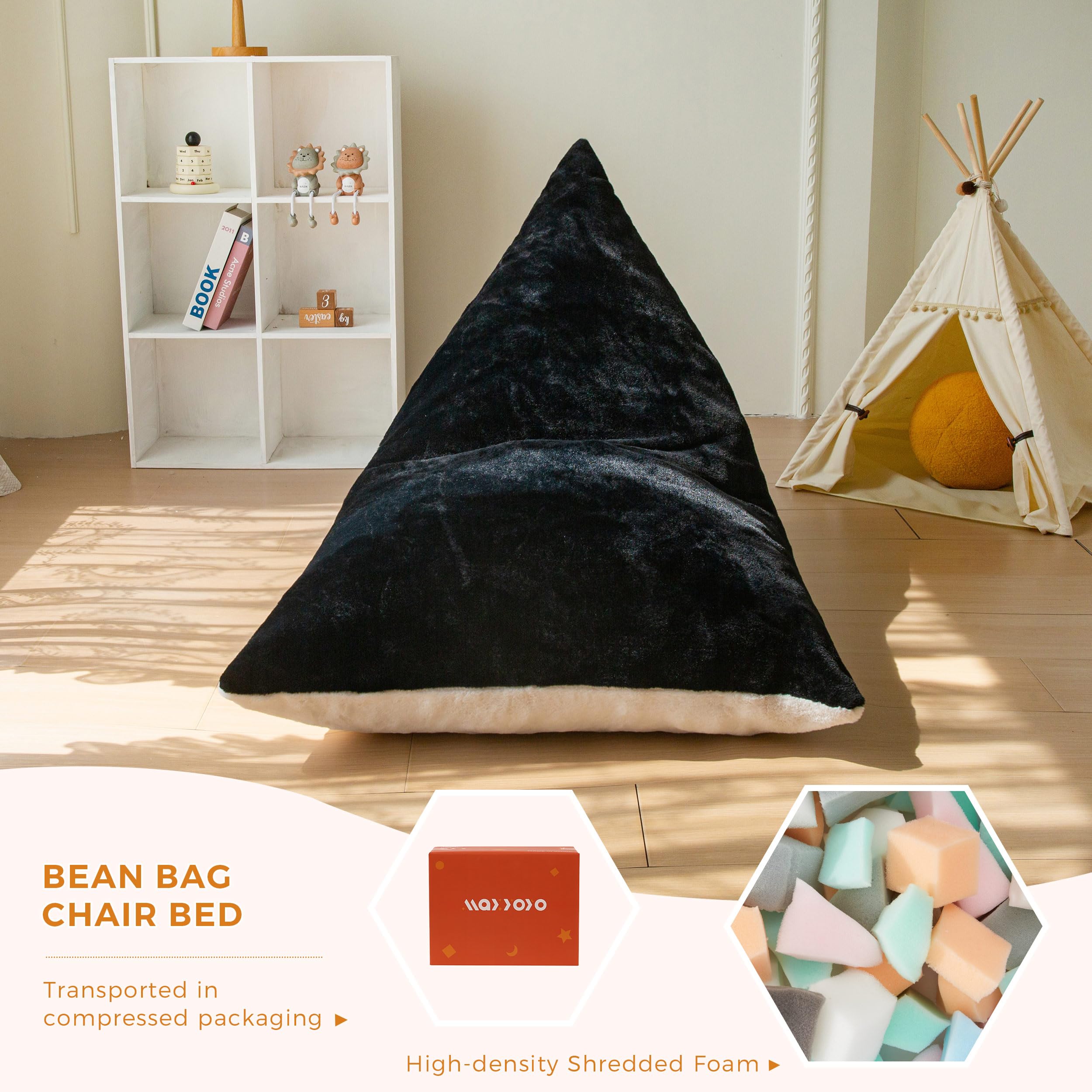 Kids Bean Bag Chair with Handle - Two-Tone Floor Lounger