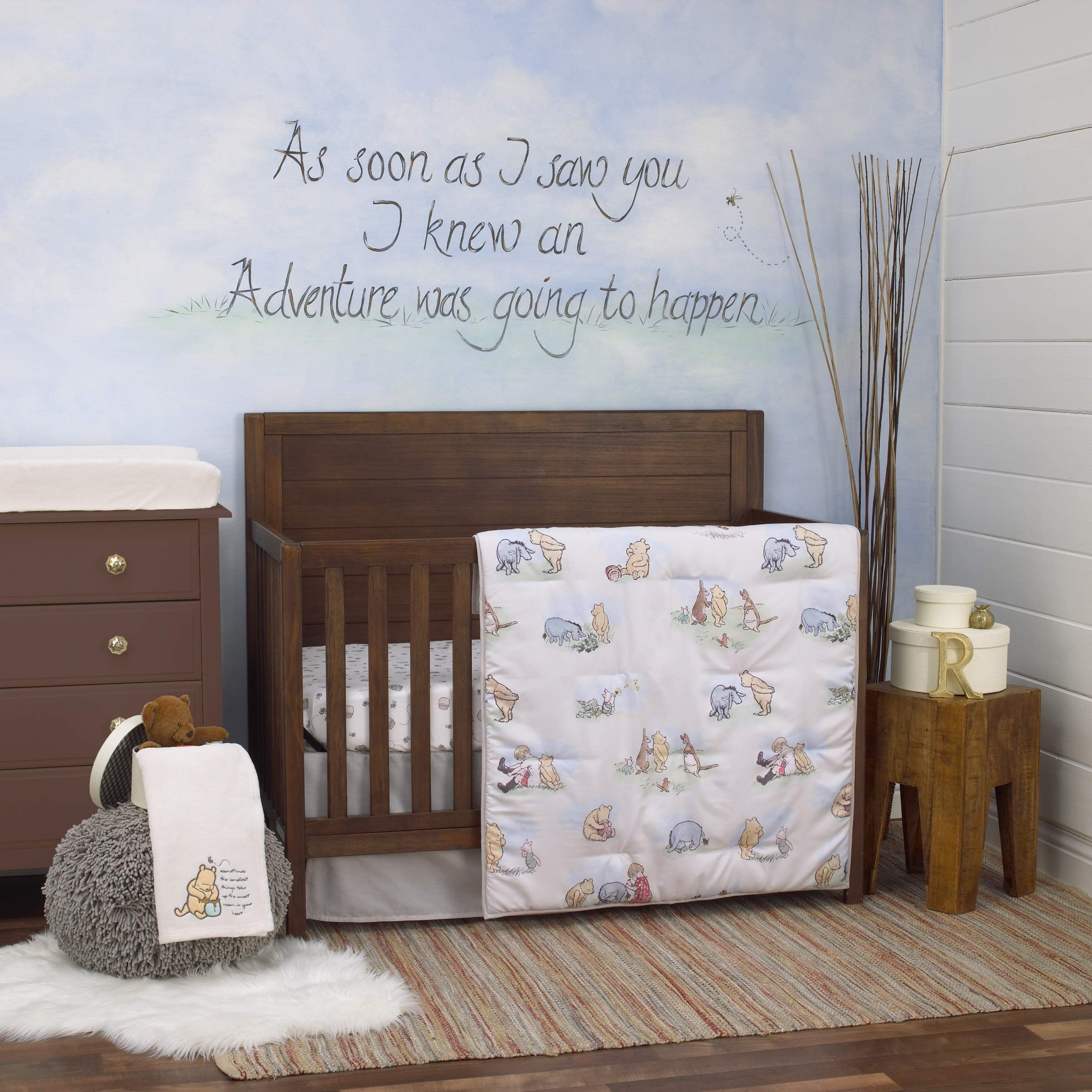 Winnie The Pooh Classic Pooh Ivory, Blue, Sage, Tan Storybook 6 Piece Nursery