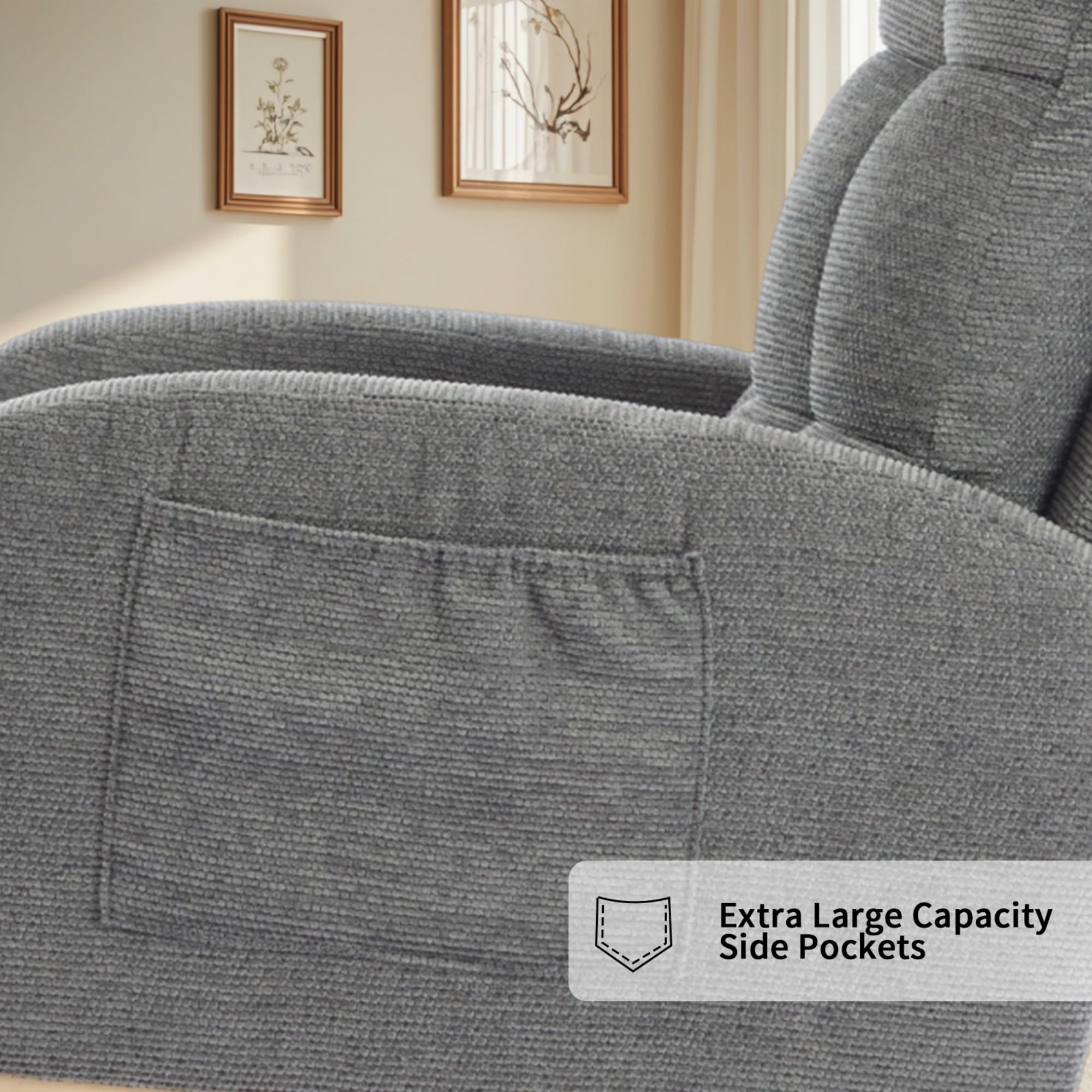 Nursery Rocking Chair with Adjustable Footrest and Side Pockets
