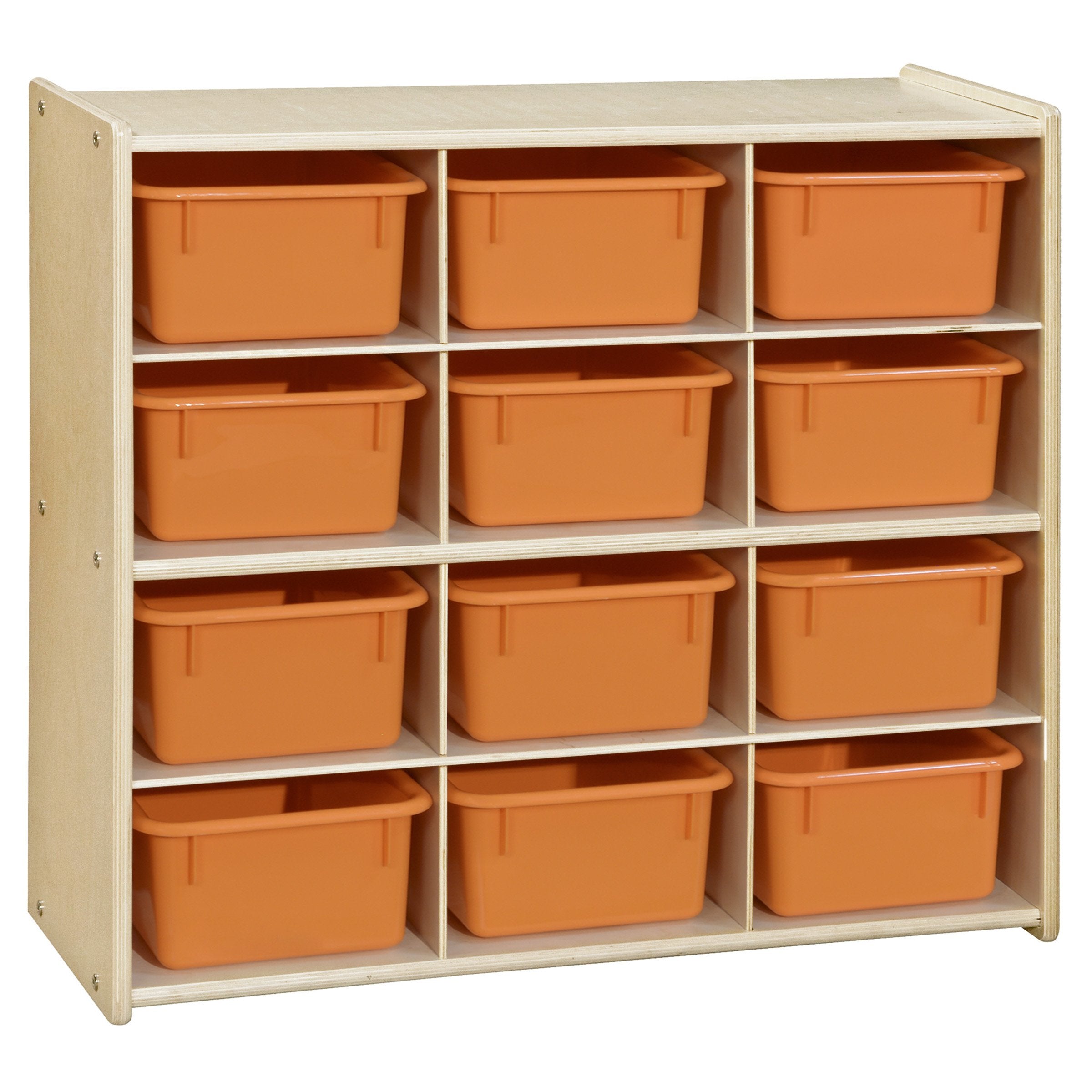 12 Compartment Kids Cube Locker Shelf with Orange Bins