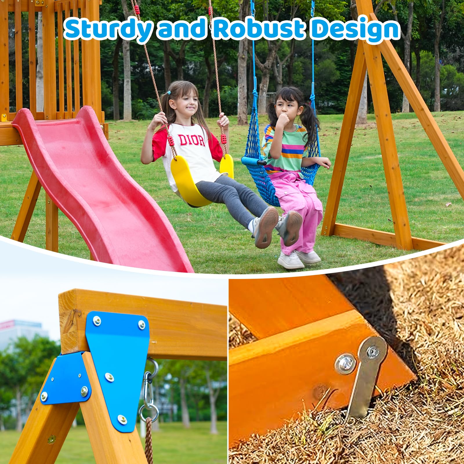 Wooden Playground Set with Monkey Bars and Swings for Kids Ages 3-6
