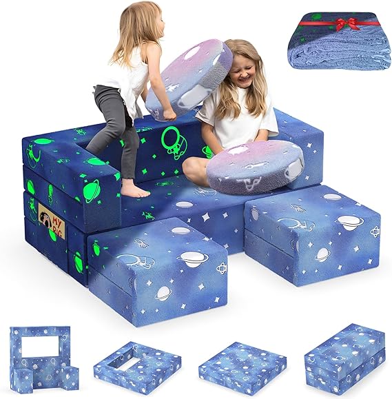 Kids Couch, 6PCS Modular Kids Play Chair with Blanket