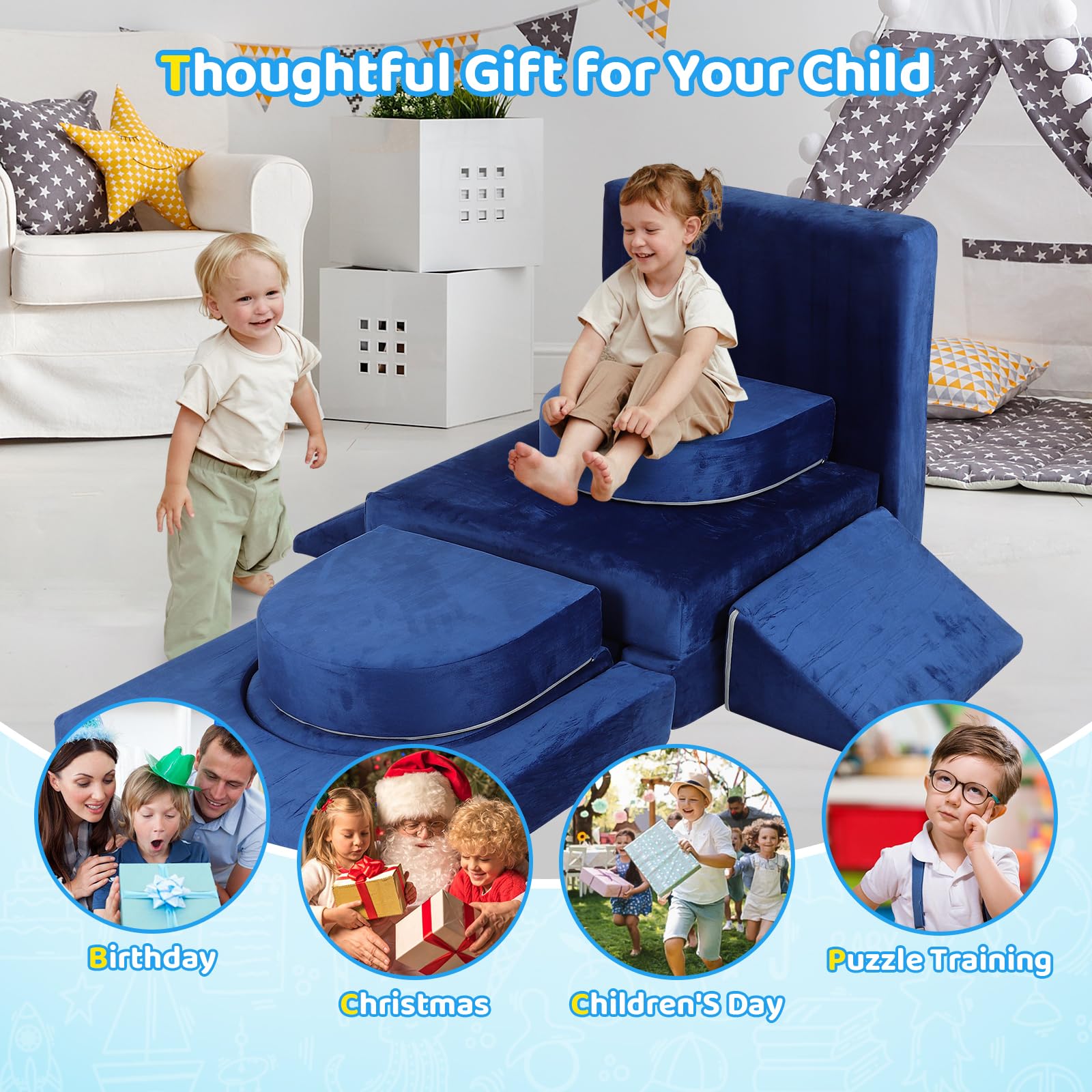 Modular Toddler Play Couch - 12 Piece Foam Building Block Set