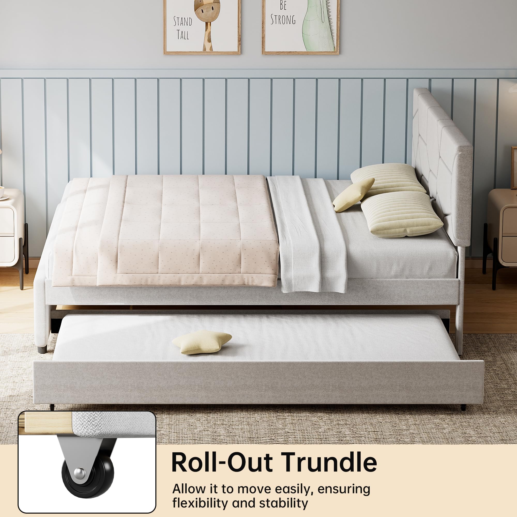 Upholstered Platform Bed Frame with Trundle