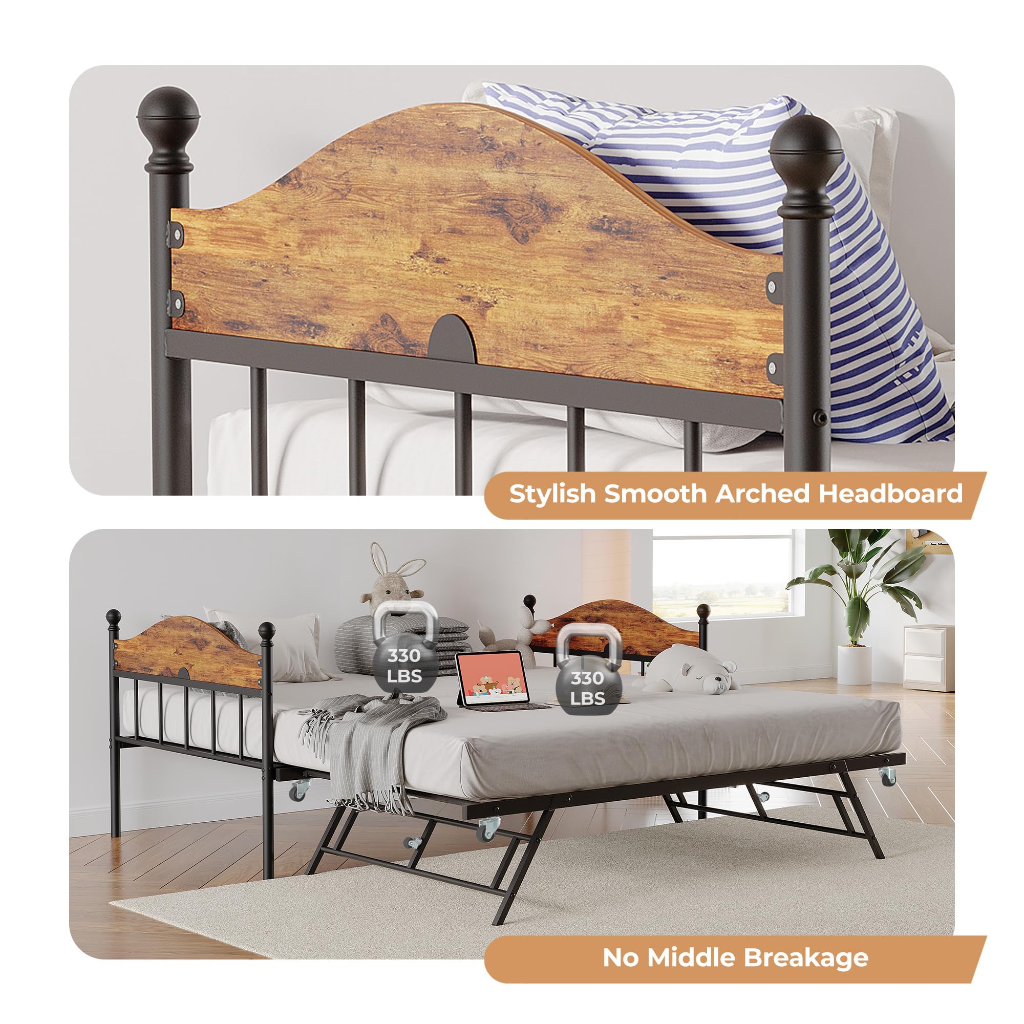 Metal Twin Daybed with Pop-Up Trundle