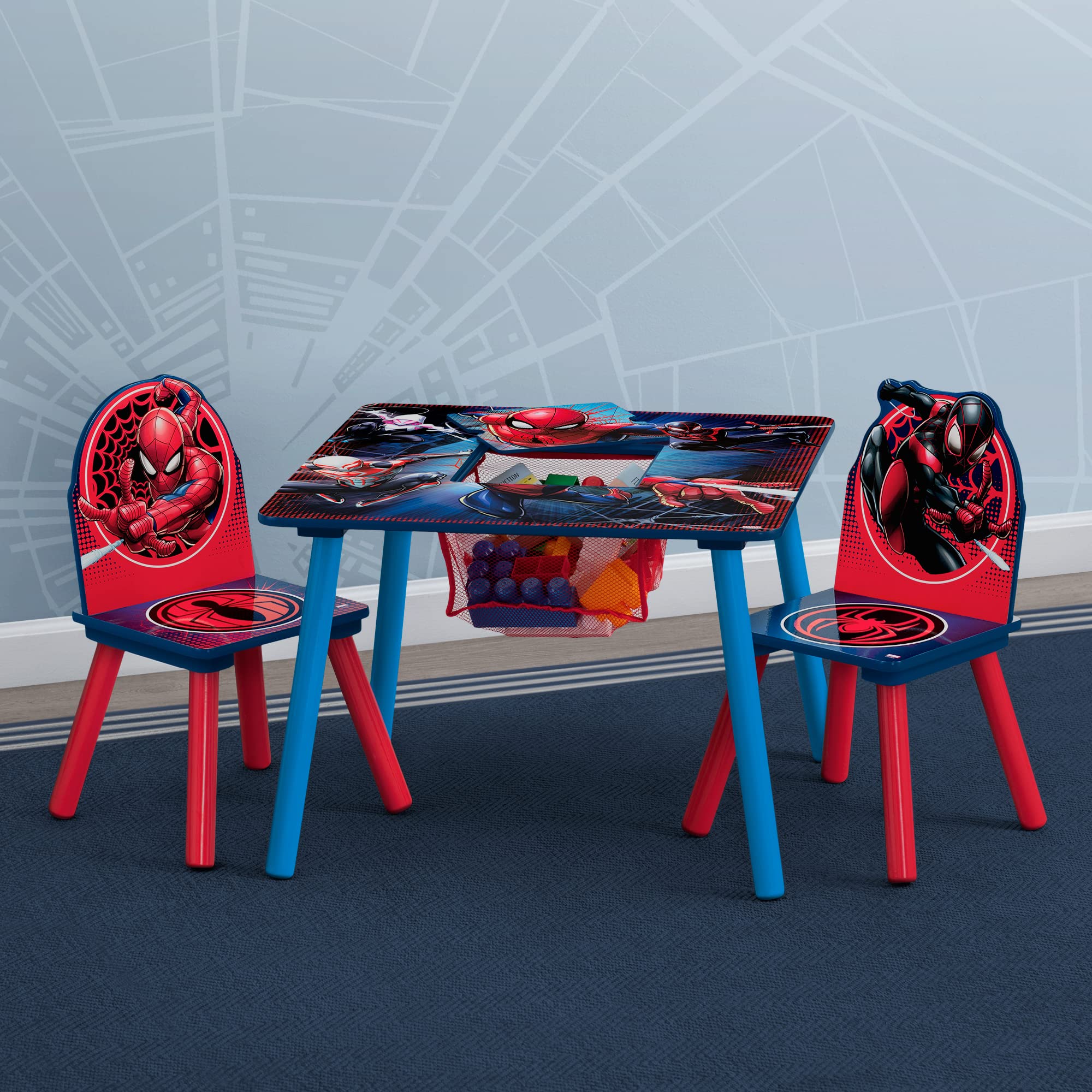Marvel Spider Man Kids Table Set with Storage (2 Chairs Included) Greenguard Gold