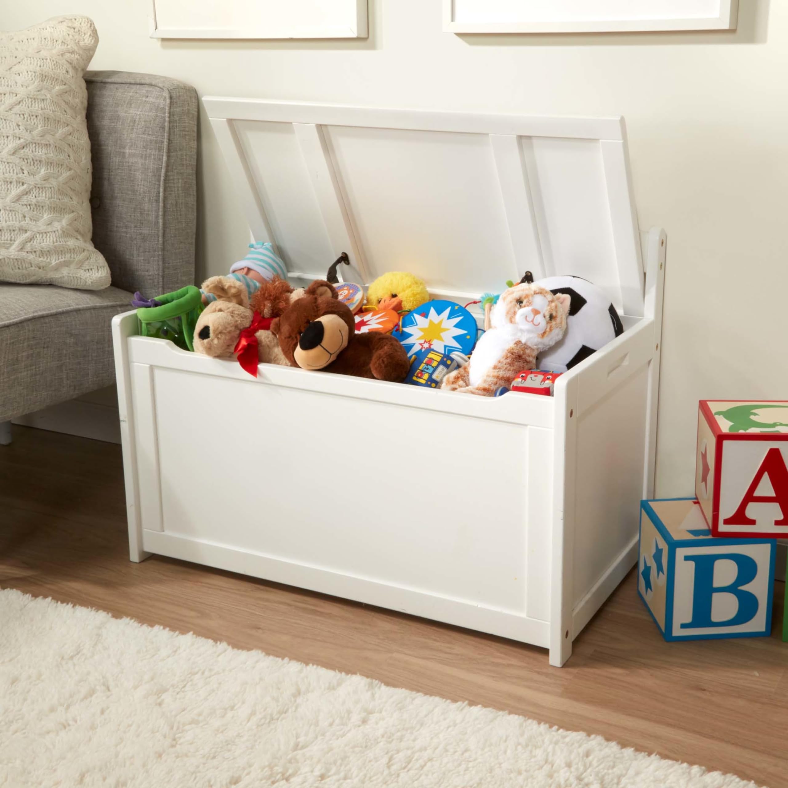 Melissa & Doug Wooden Toy Chest - White Furniture for Playroom Kids Toy Box, Wooden Box Storage Organizer, Children's Furniture Chest
