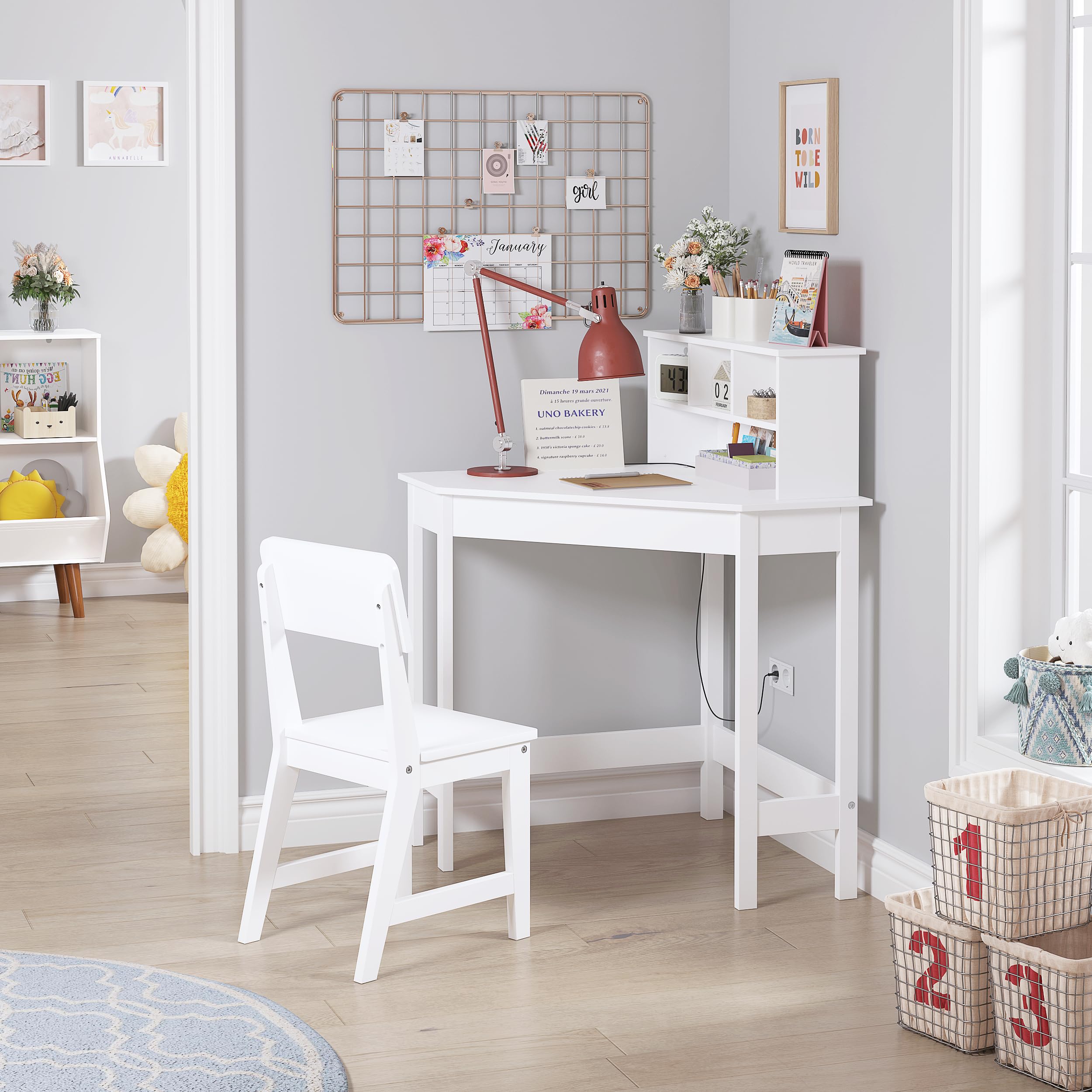 Desk, Kids Corner Desk and Chair Set, Children Study Table