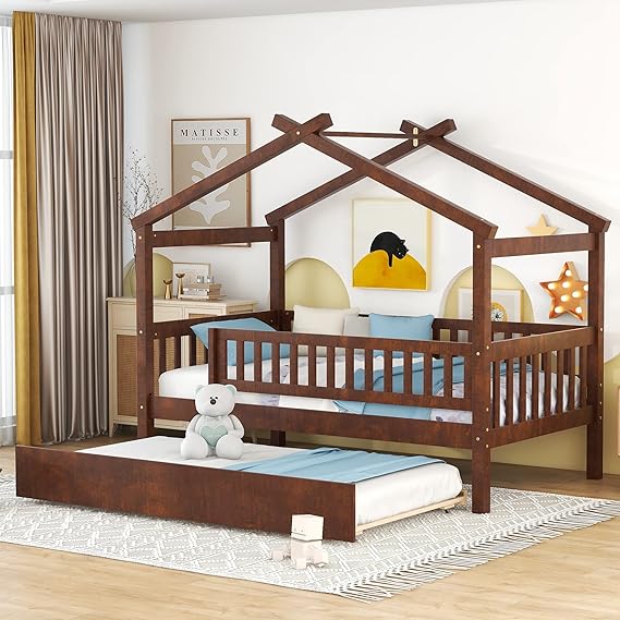 Twin Size House Bed with Drawers for Kid Bedroom
