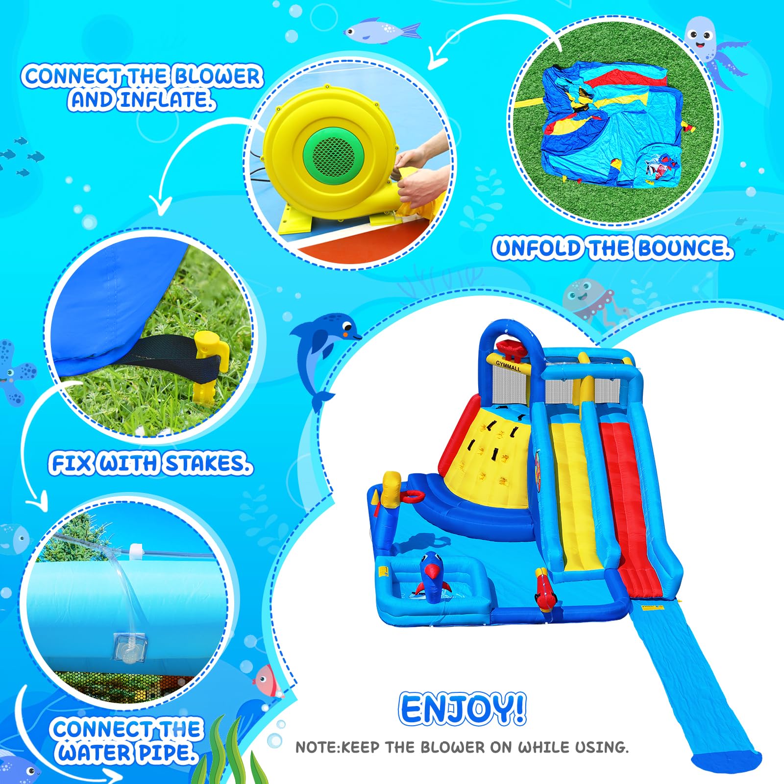 Inflatable Bounce House with Water Slide for Kids