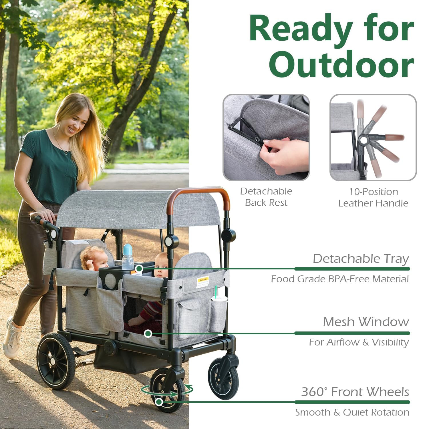 All-Terrain Folding Wagon Stroller for 2 Kids