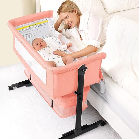 Baby Bassinet, 3 in 1 Bassinets Bedside Sleeper, Adjustable Height Bedside Sleeper