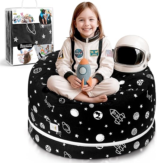 Sizes in 1 Stuffed Animal Storage Bean Bag Chair Cover for Kids