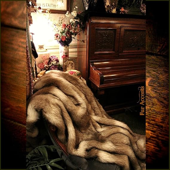 Premium Faux Fur - Brown Coyote Stripe - Wolf Skin Fur Pelt - Sheepskin Shag -
