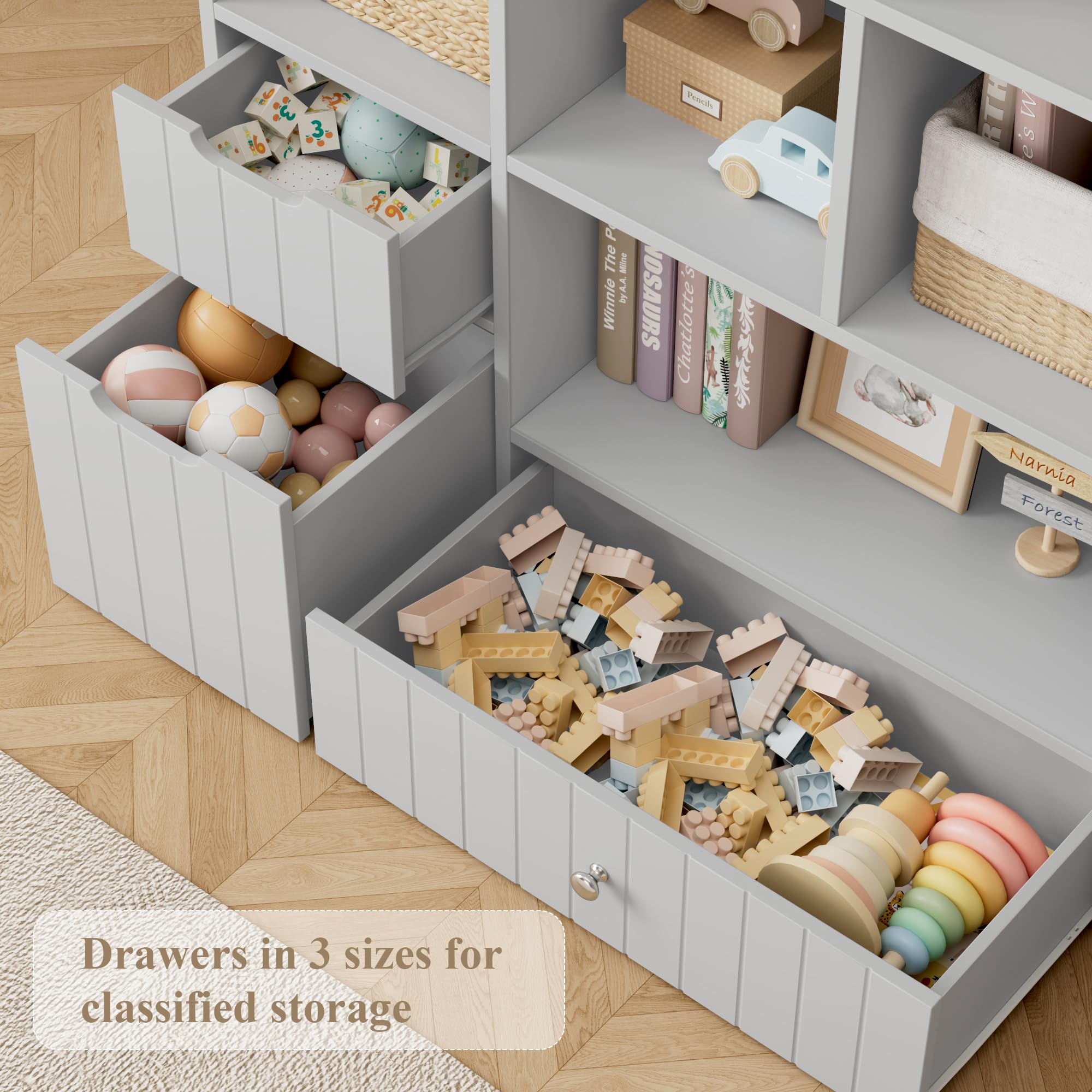 Kids Toy Storage Organizer with Drawers and Bins - 48" Wide Bookshelf