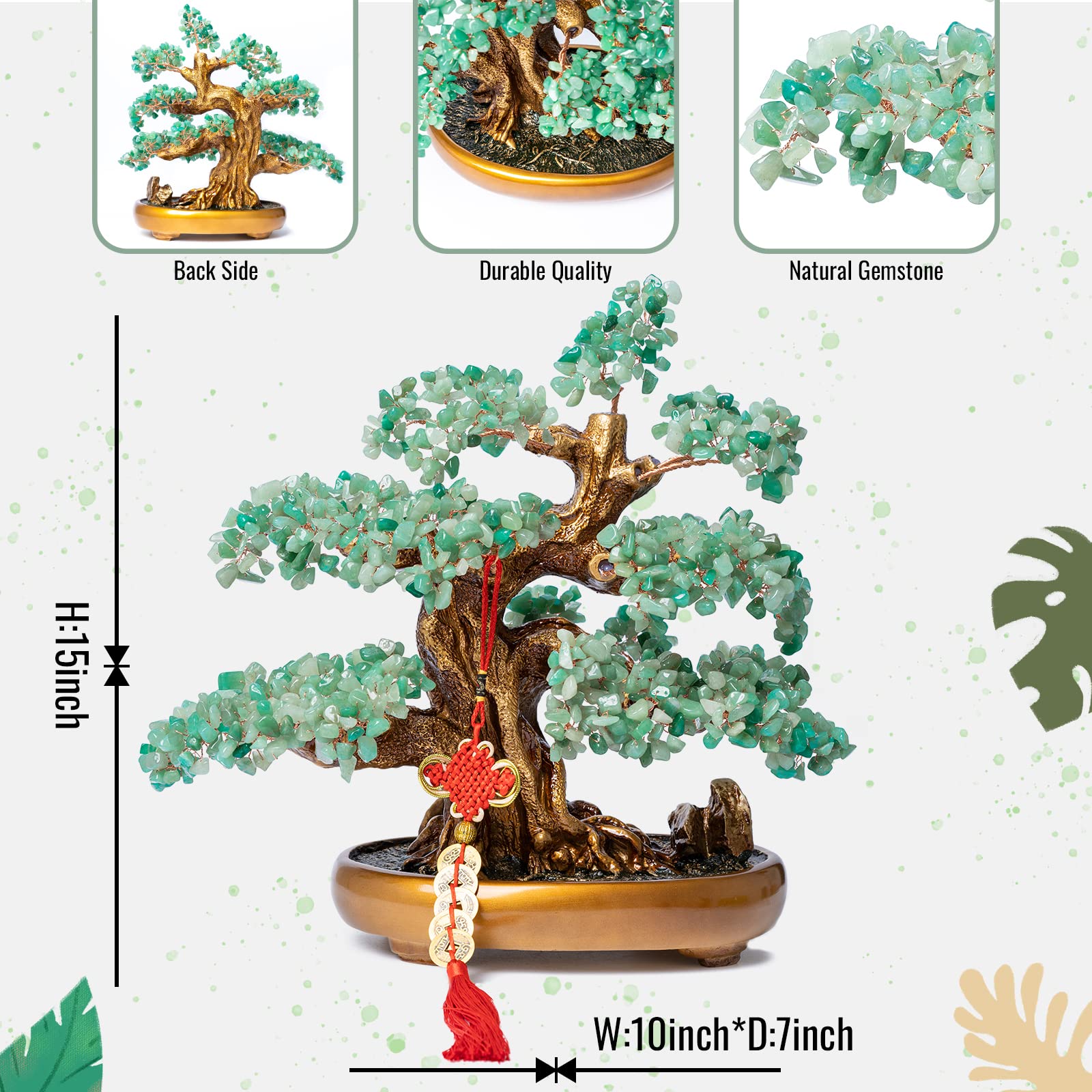 Green Aventurine Crystal Bonsai Tree Large Feng Shui Money Tree