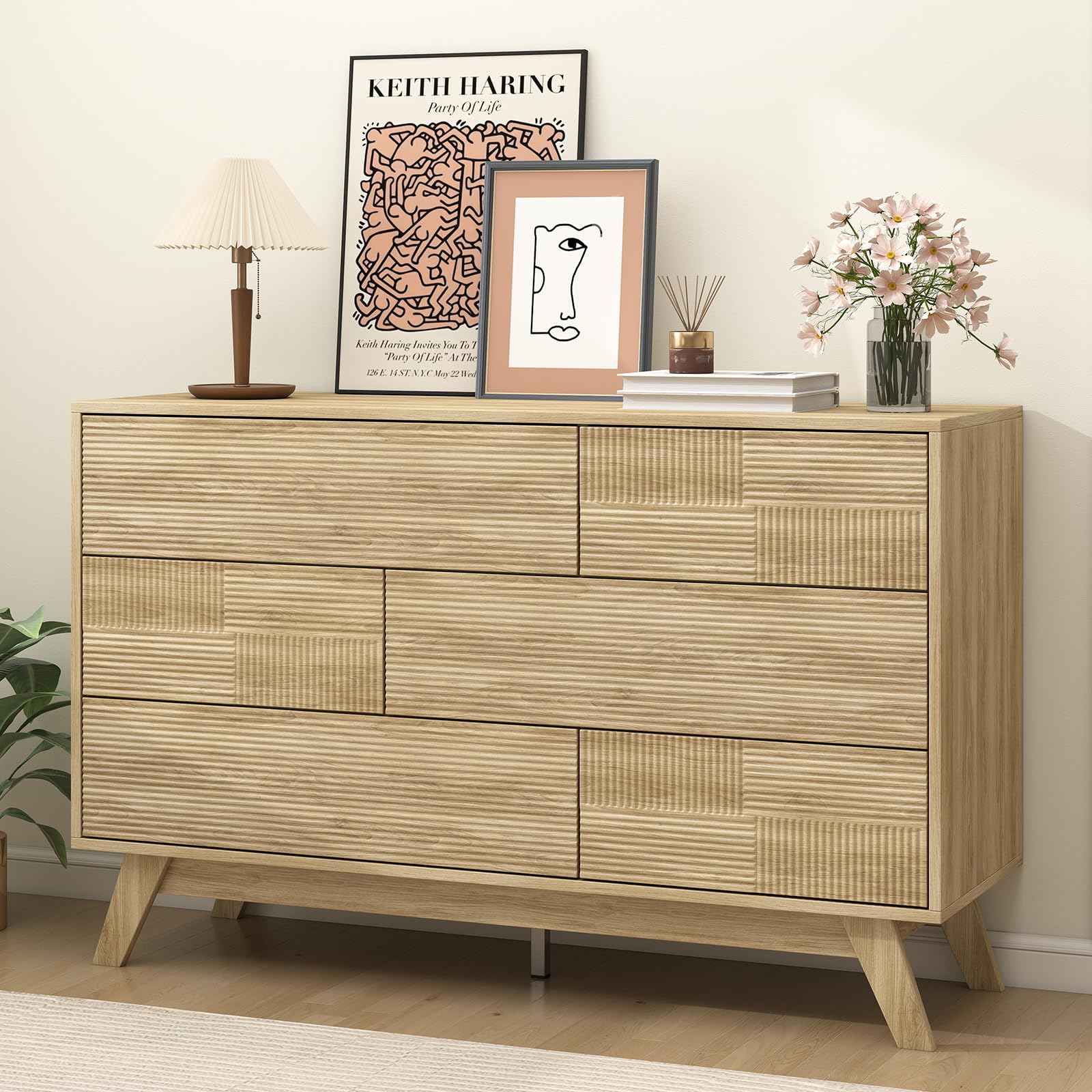 Fluted 6 Drawers Dresser for Bedroom, Modern Minimalist Style