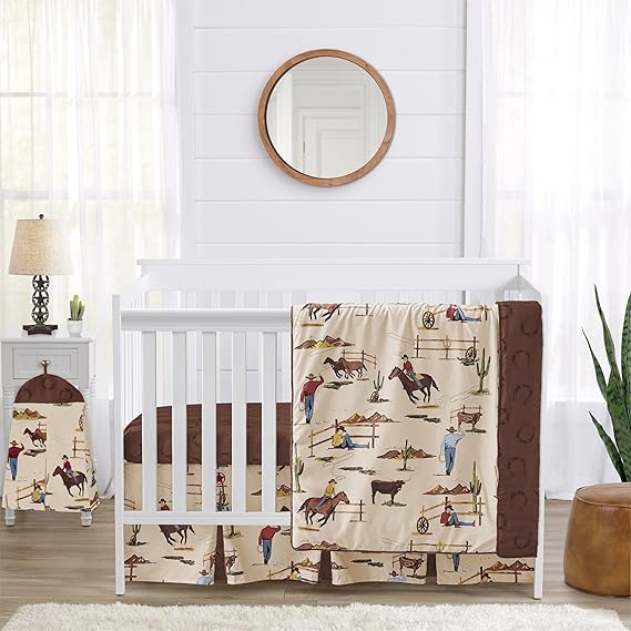 4-Piece Baby Crib Bedding Set (Western Cowboy Print) for Boys