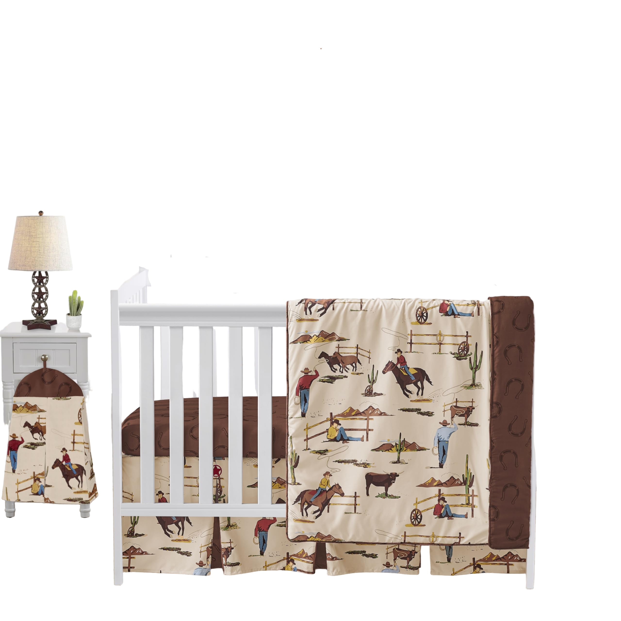 4-Piece Baby Crib Bedding Set (Western Cowboy Print) for Boys