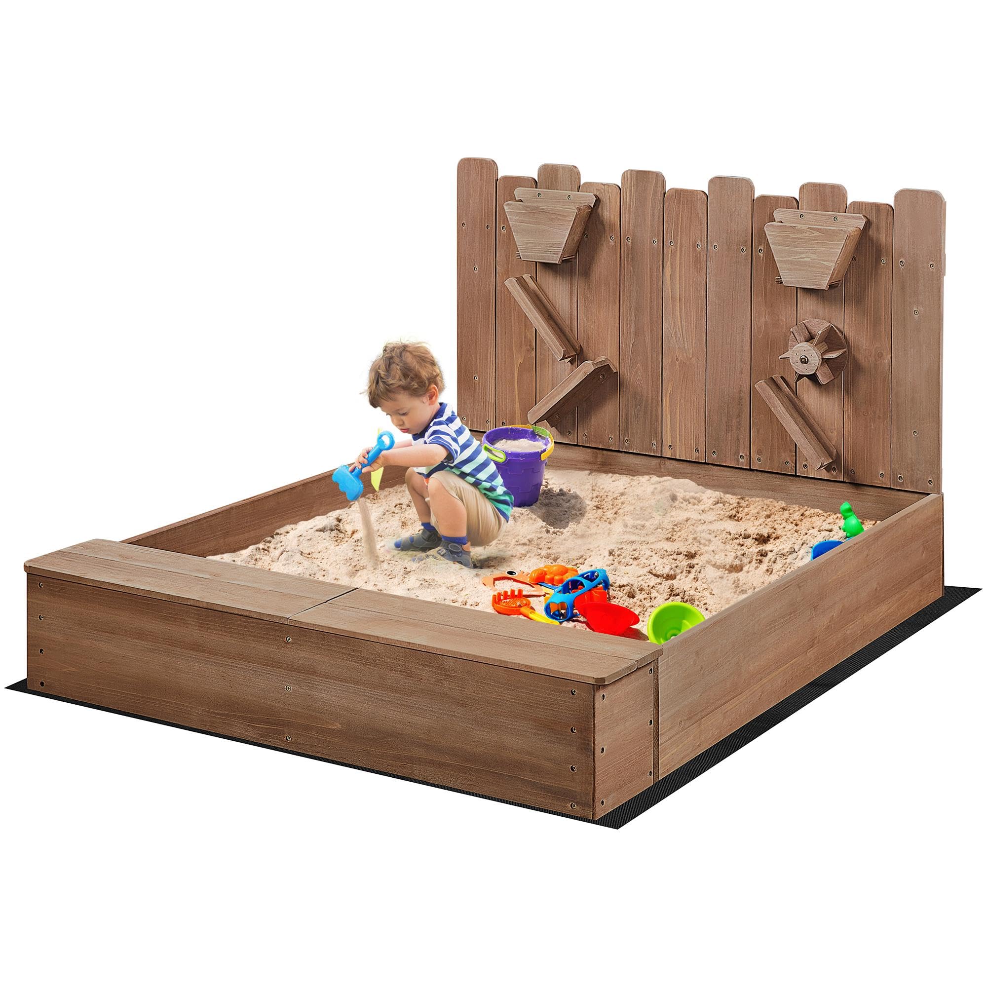 Wooden Sandbox with Storage Bench for Kids