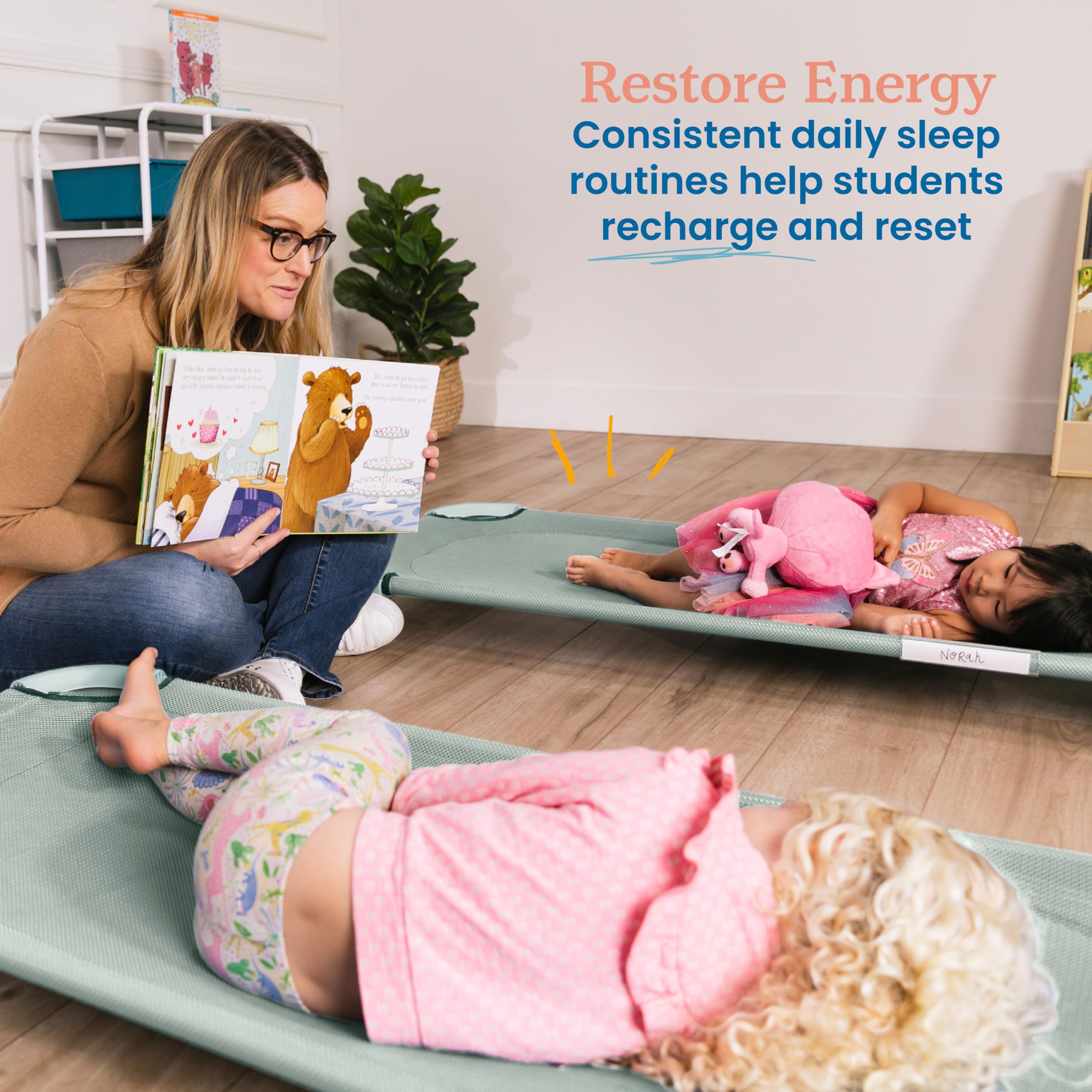 Stackable Classroom Cot with Storage and Name Tags - 6 Pack