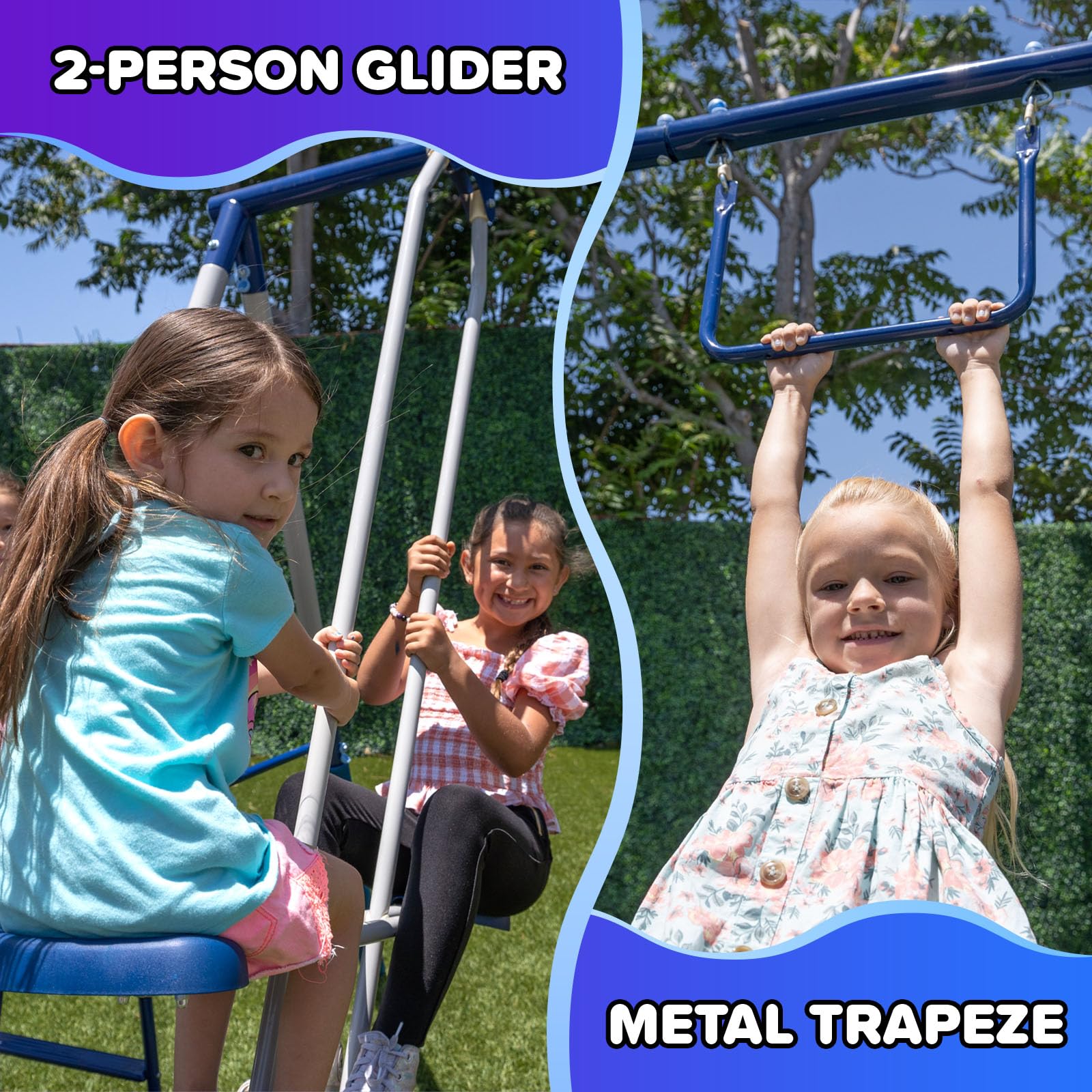 Metal Swing Set with Slide and Glider for Outdoor Play