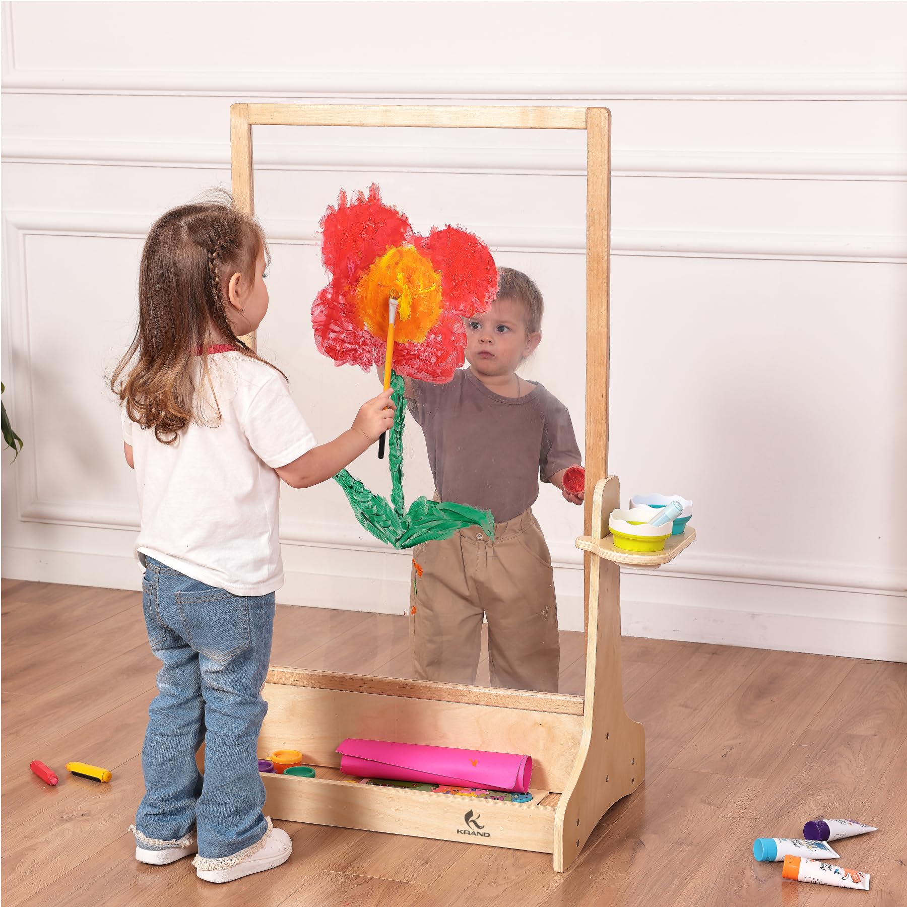 KRAND Double-Sided Plexiglass Painting Art Easel, Easy to Clean, Kids Drawing Board On Both Sides, Fun Arts and Crafts Activity for Boys and Girls Indoor and Outdoor