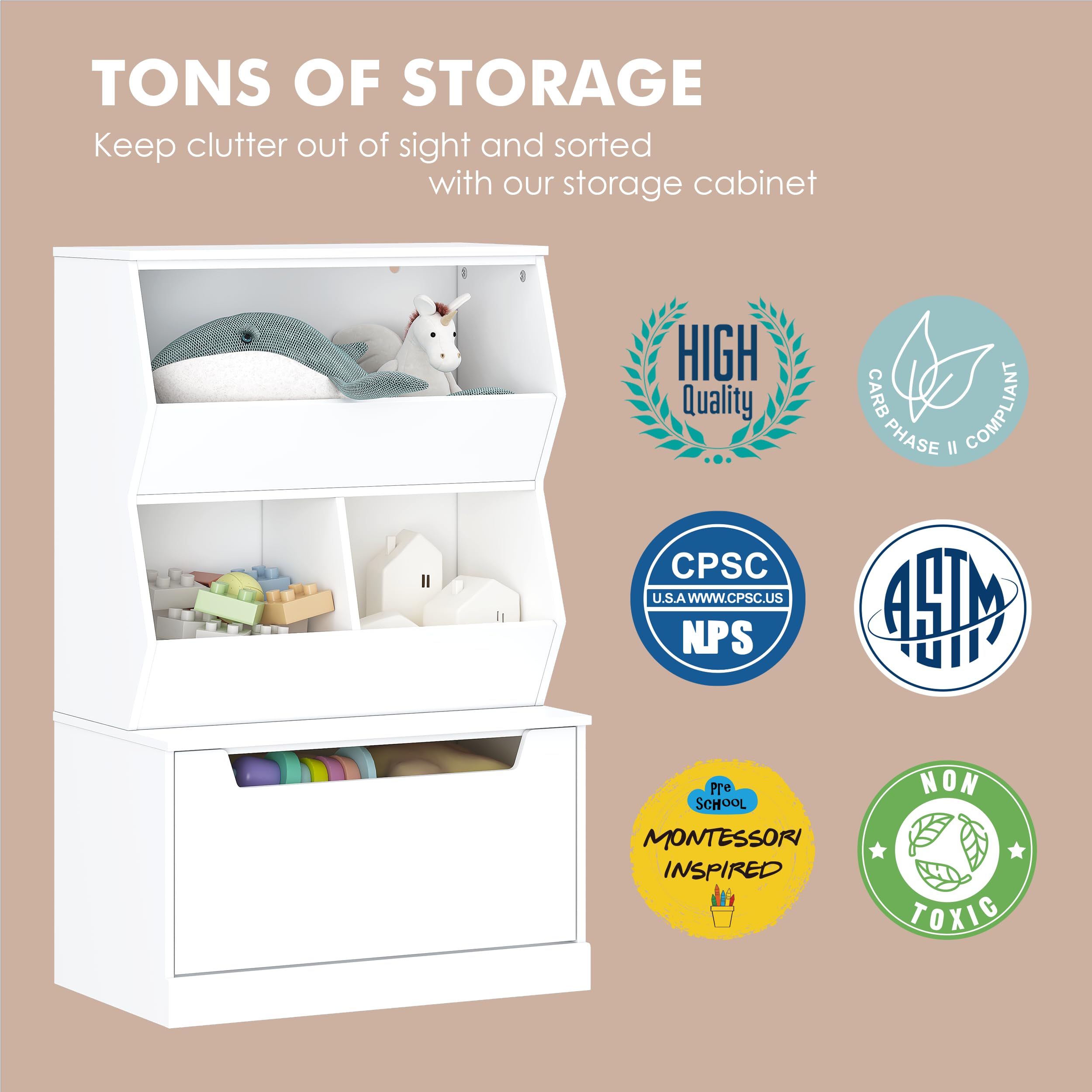 Kids Storage Cabinet with Drawer and Cubbies