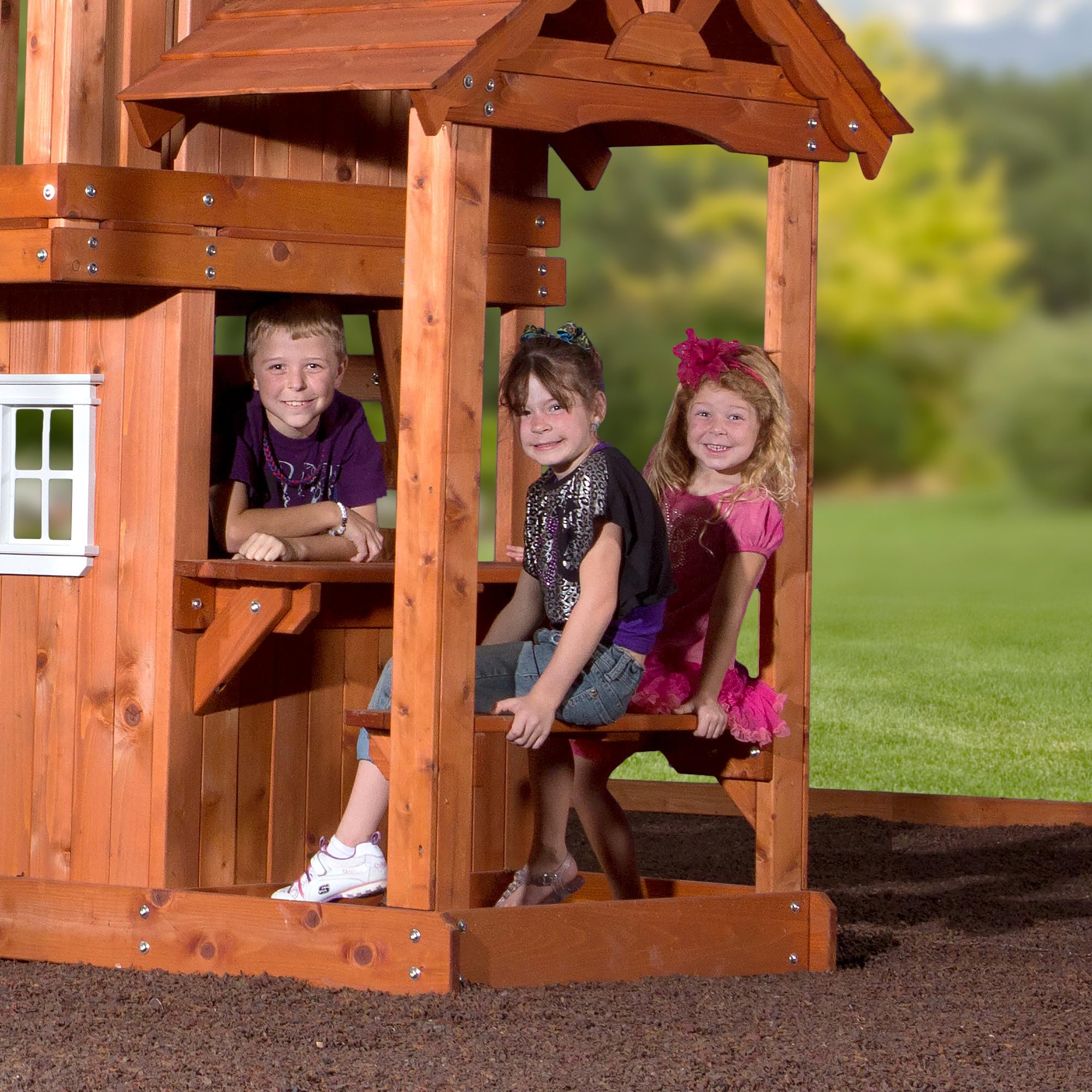 Cedar Wood Swing Set with Clubhouse and Wave Slide
