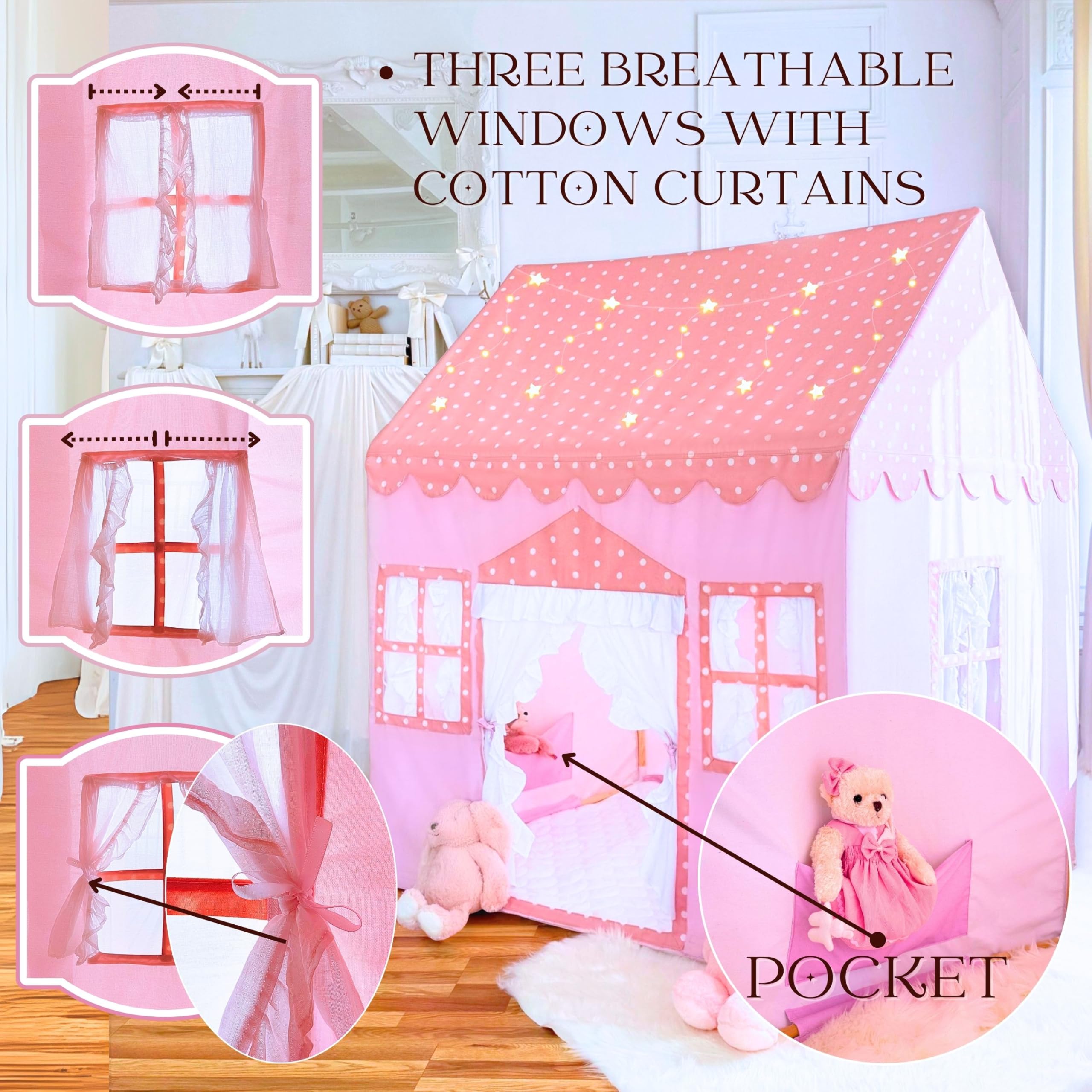 Kids Cotton Play Tent with Wooden Frame