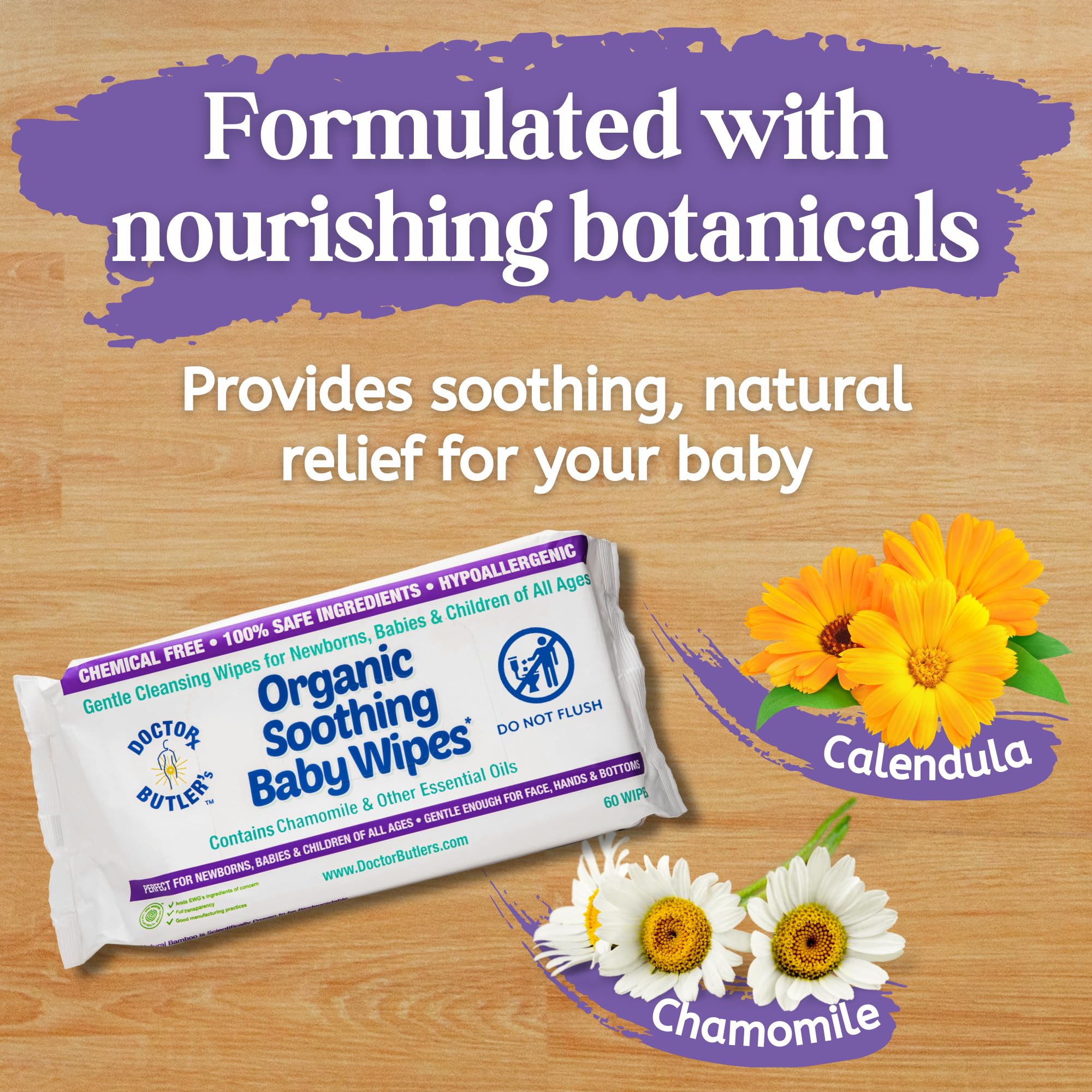 Doctor Butler's Organic Baby Wipes - Hypoallergenic & Unscented Baby Wipes, Safe for Baby Sensitive Skin Care, Made with Chamomile & Essential Oils (9pk – 60 Wipes)