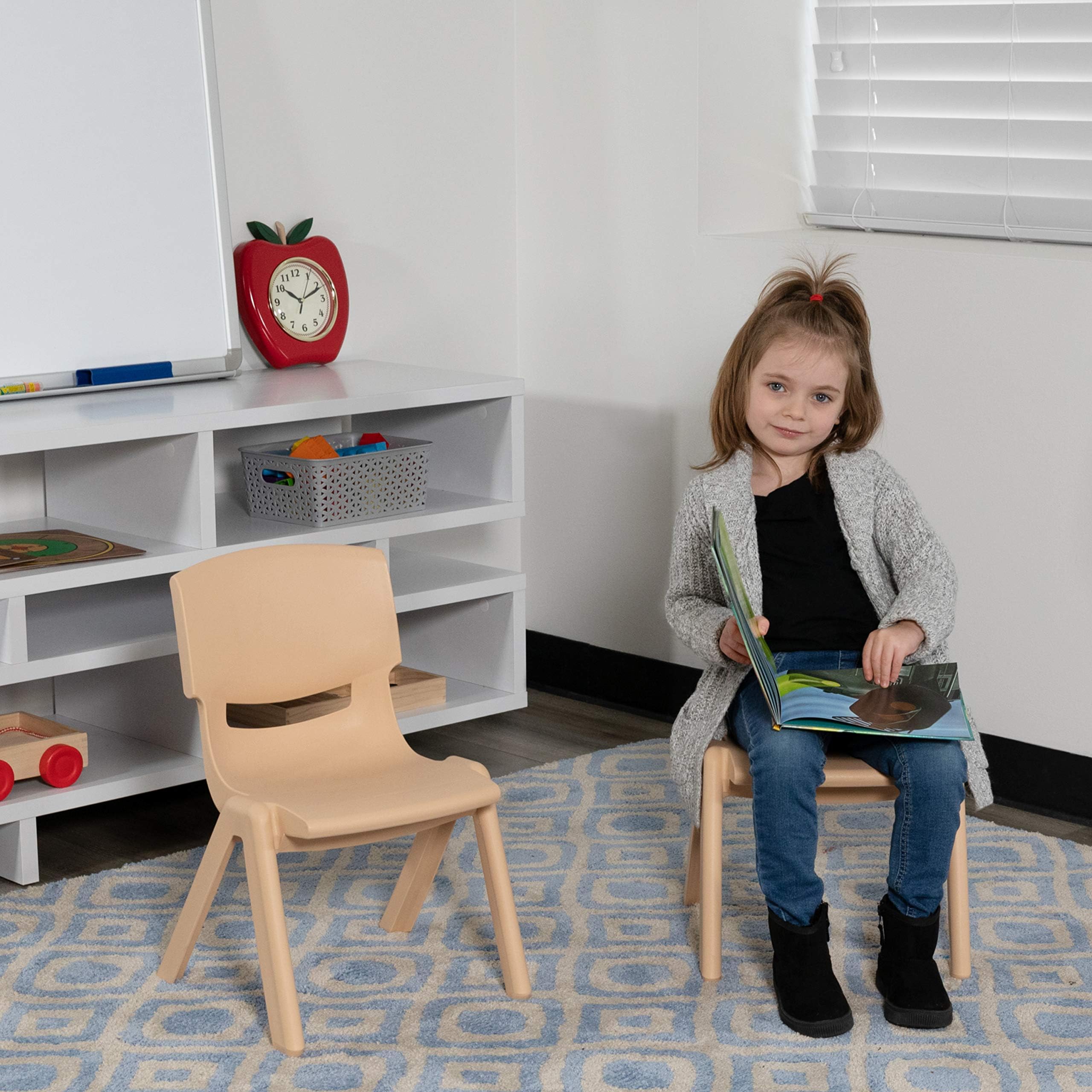 2 Pack Natural Plastic Stackable School Chair with 10.5"