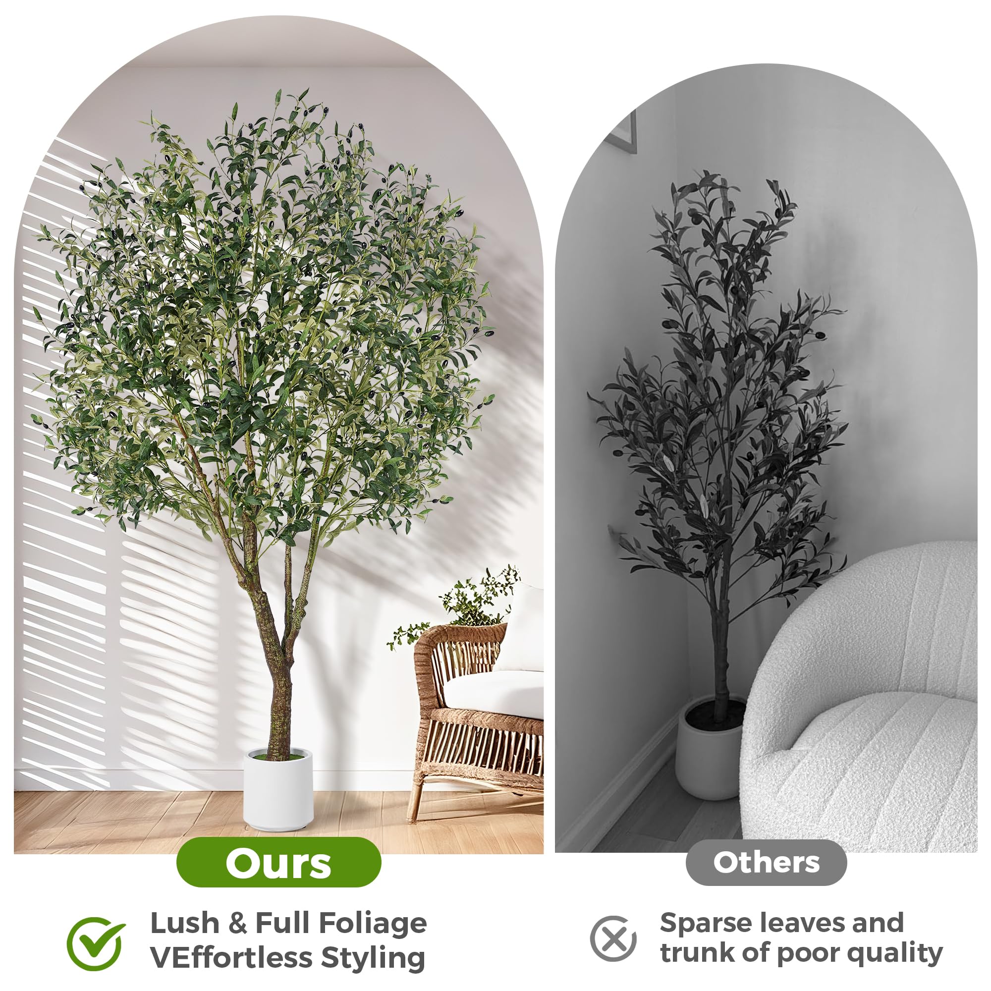 7ft Artificial Olive Tree with Natural Wood Trunk and White Planter