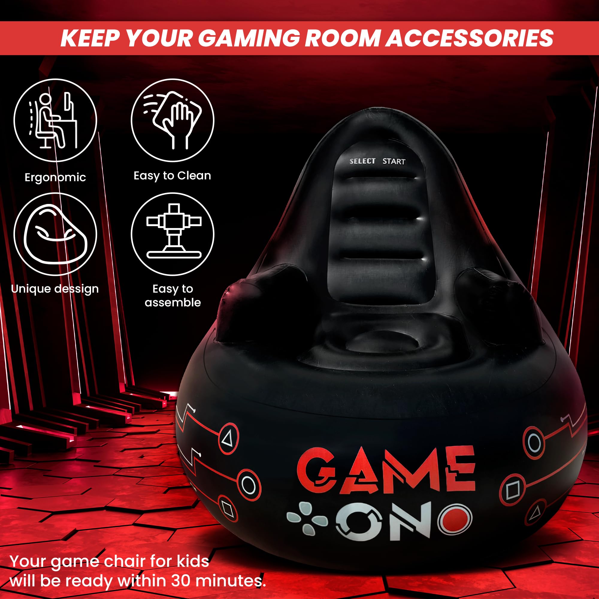 Inflatable Gaming Chair with Cup Holder and Side Pocket