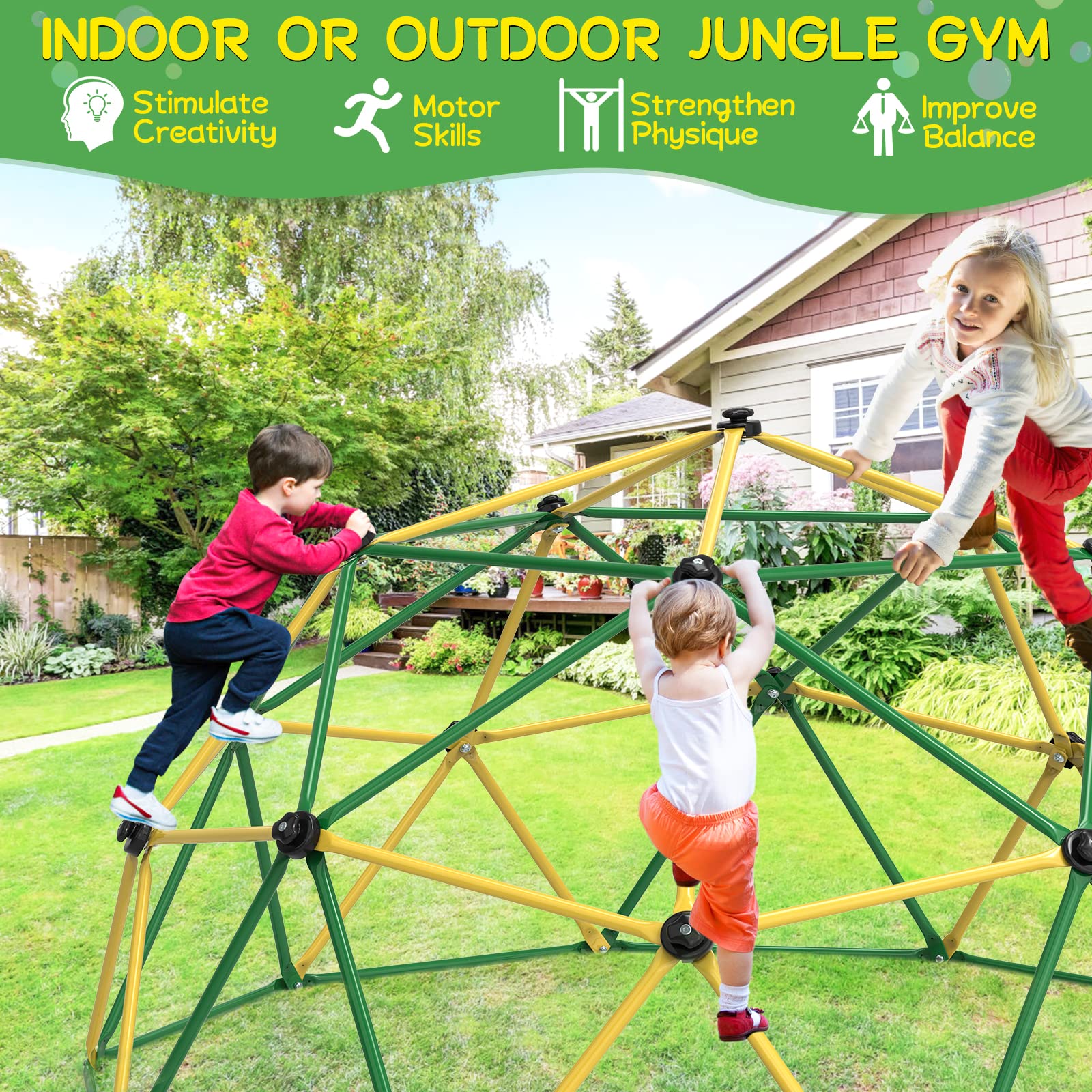 10FT Climbing Dome with Hammock for Kids