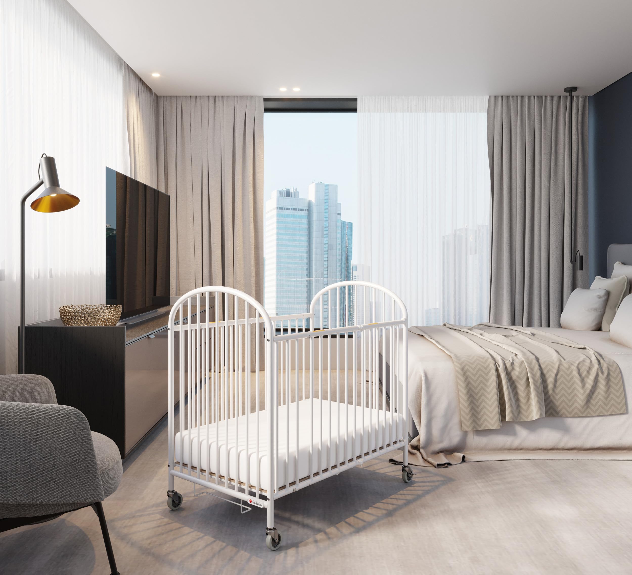 Pinnacle Folding Metal Baby Crib - Portable Hotel Crib