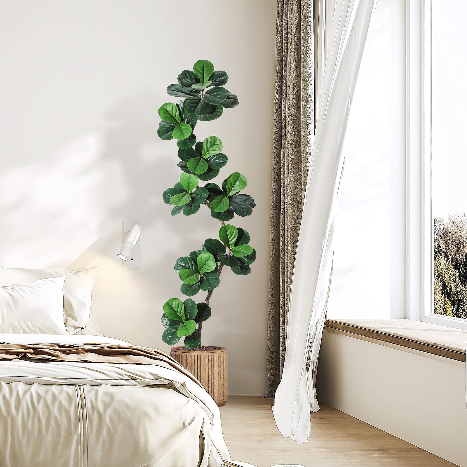 Fiddle Leaf Fig Artificial Tree with White Planter,7ft Faux Plants Indoor