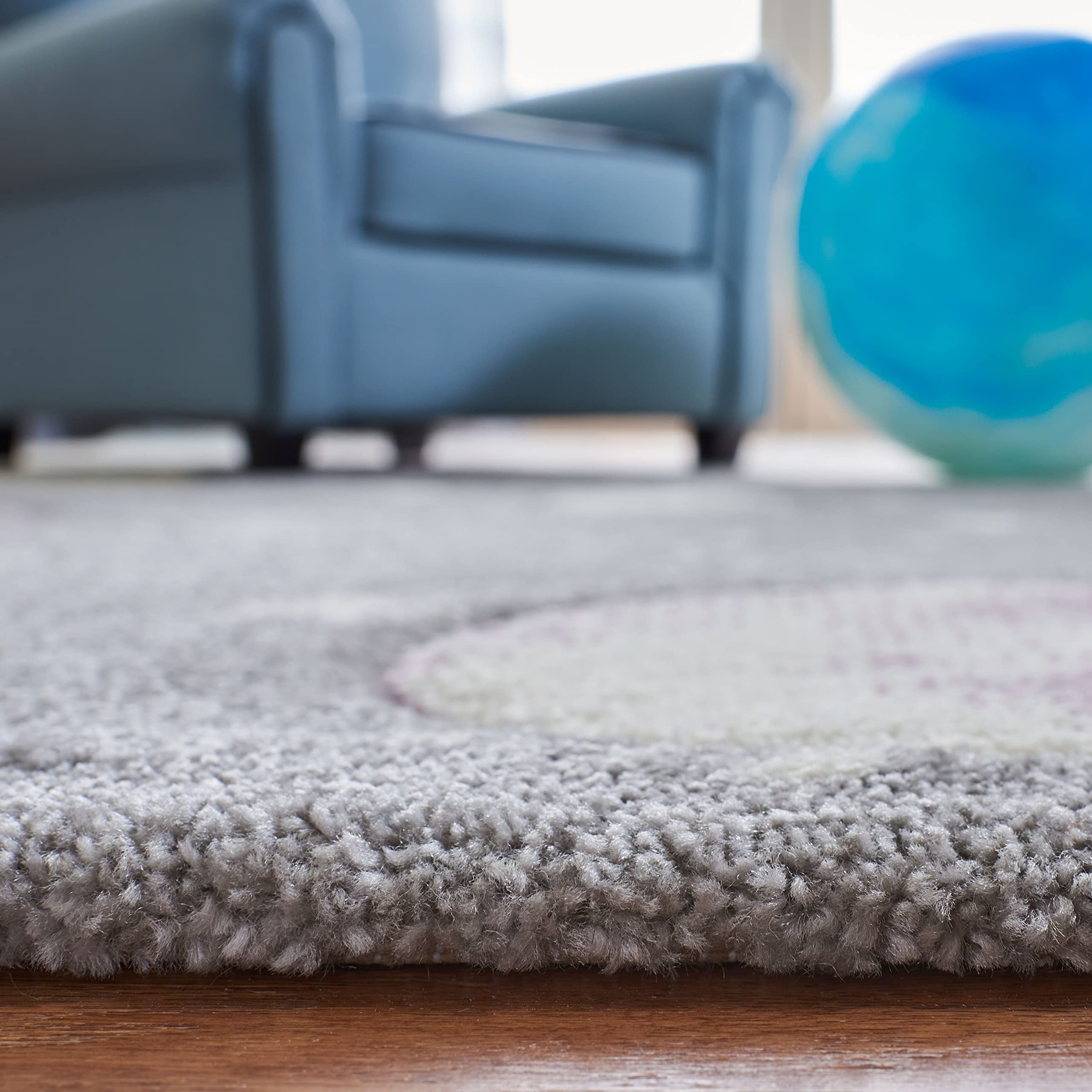 Carousel Kids Collection Accent Rug - 4' x 6', Grey & Lavender, Non-Shedding & Easy Care