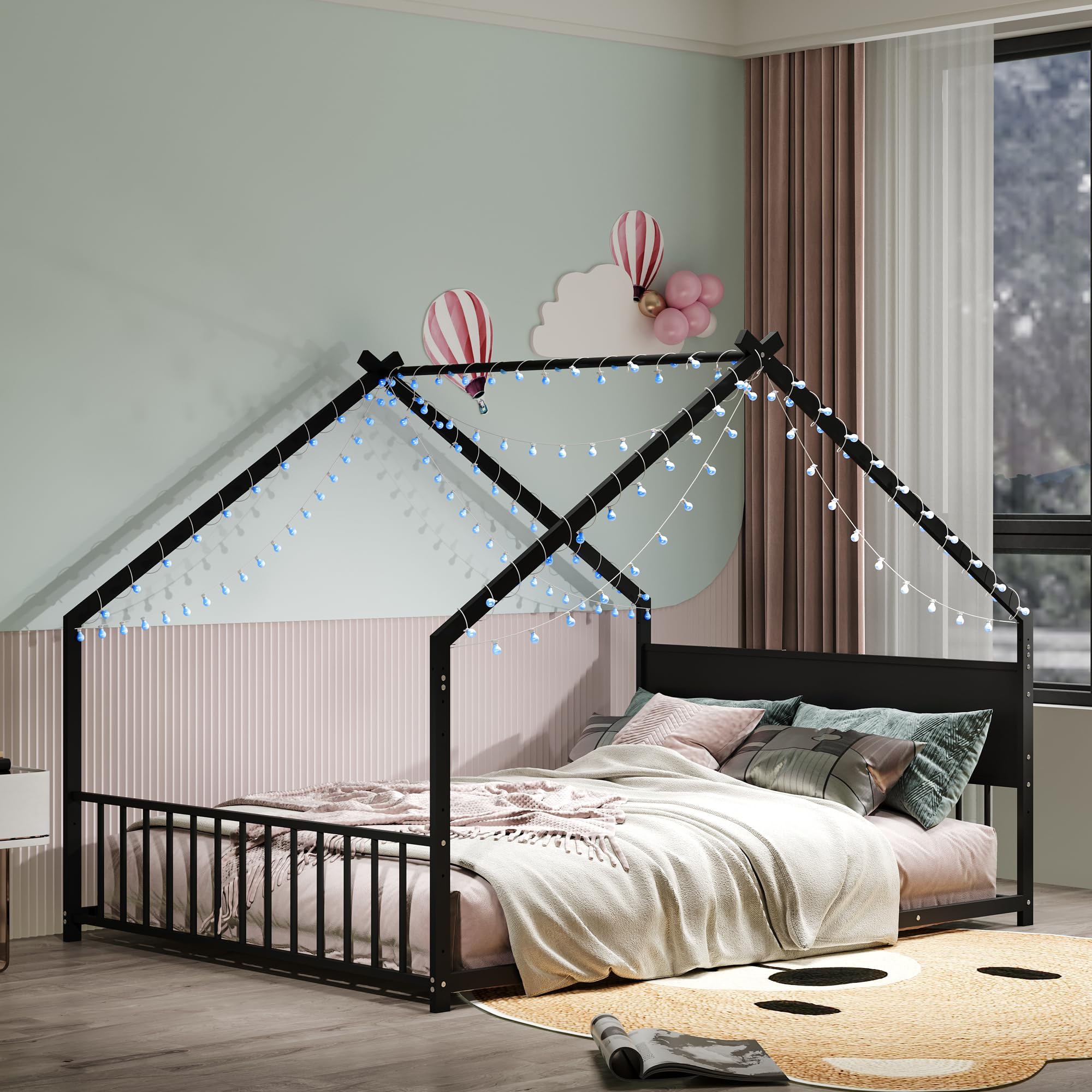 Montessori Floor Bed with RGB LED Light Full Size
